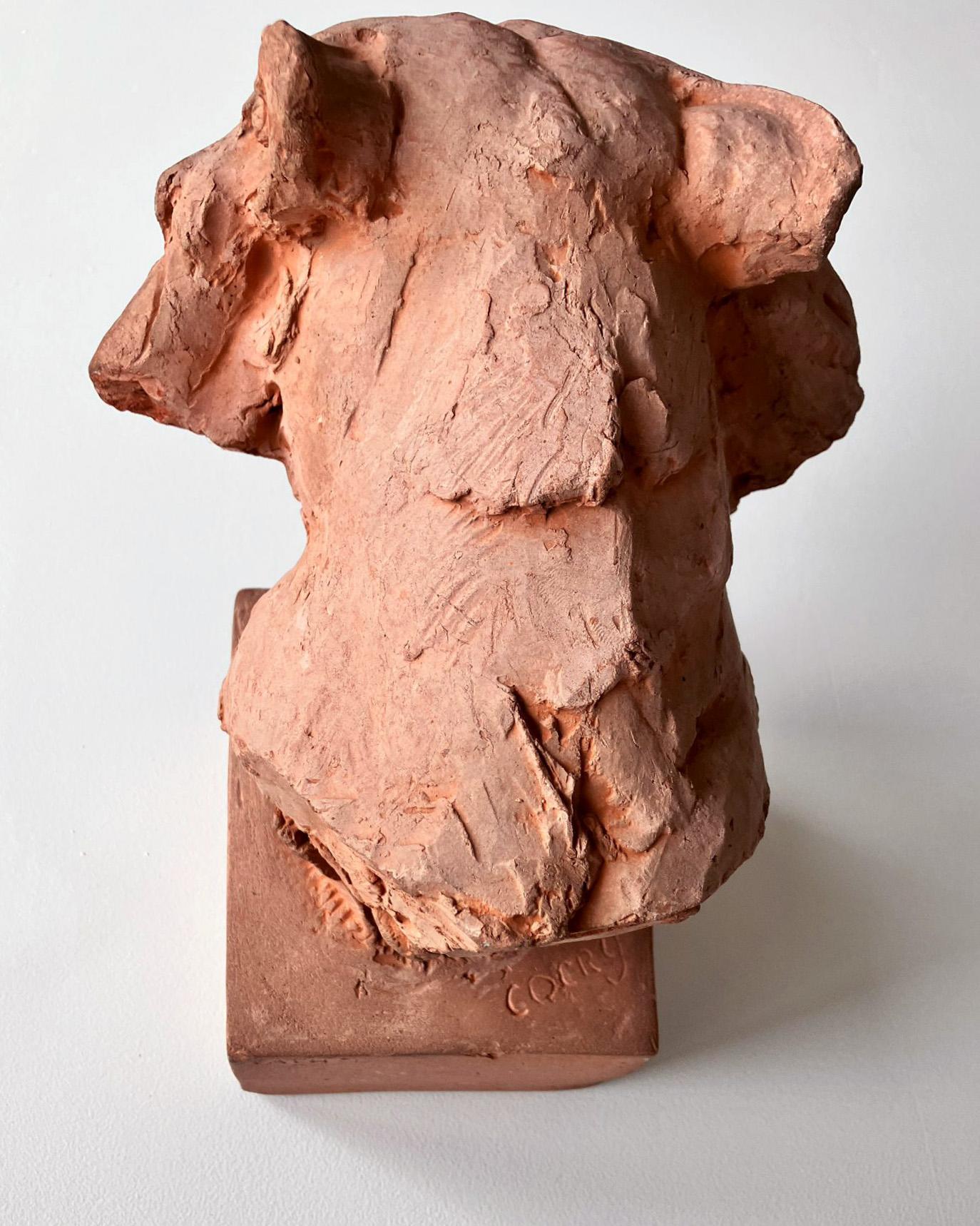 Terre cuite Tête unique de lion en terre cuite de Cocry. en vente