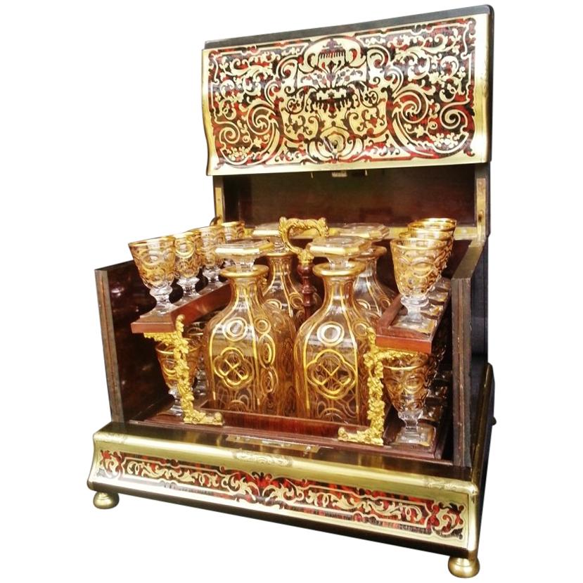 Unique Liquor Cellar Cave Cabinet in Boulle, Tortoiseshell and Baccarat Crystal