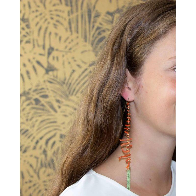 Women's Unique Long Coral Metal Earrings c.2010 For Sale