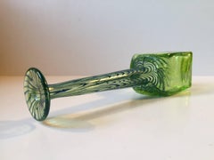 Unique Long Necked Green Art Glass Vase, Scandinavia, 1960s