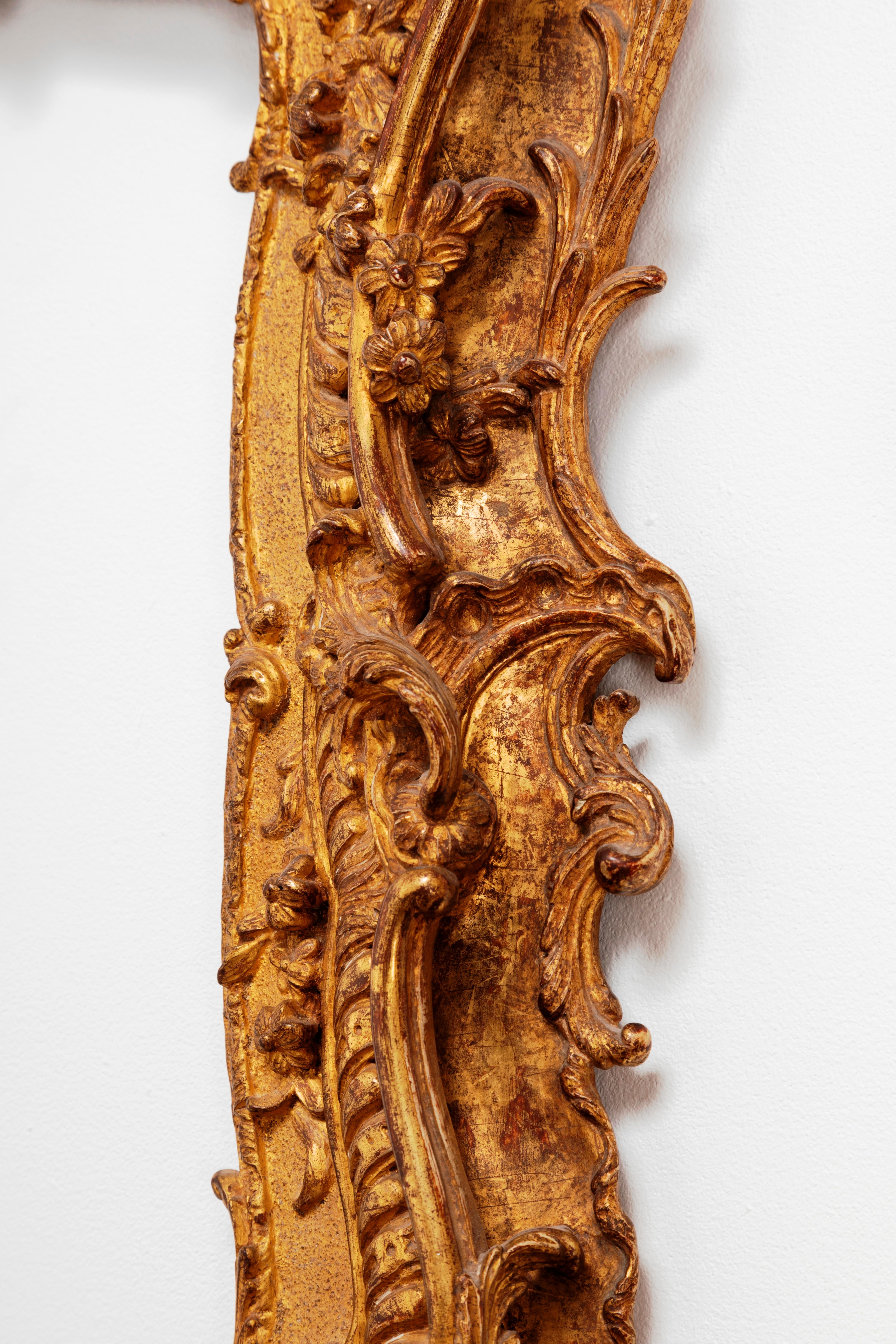 Mid-18th Century Unique Louis XV Period French Rococo Extraordinary Carved Giltwood Frame/Mirror For Sale
