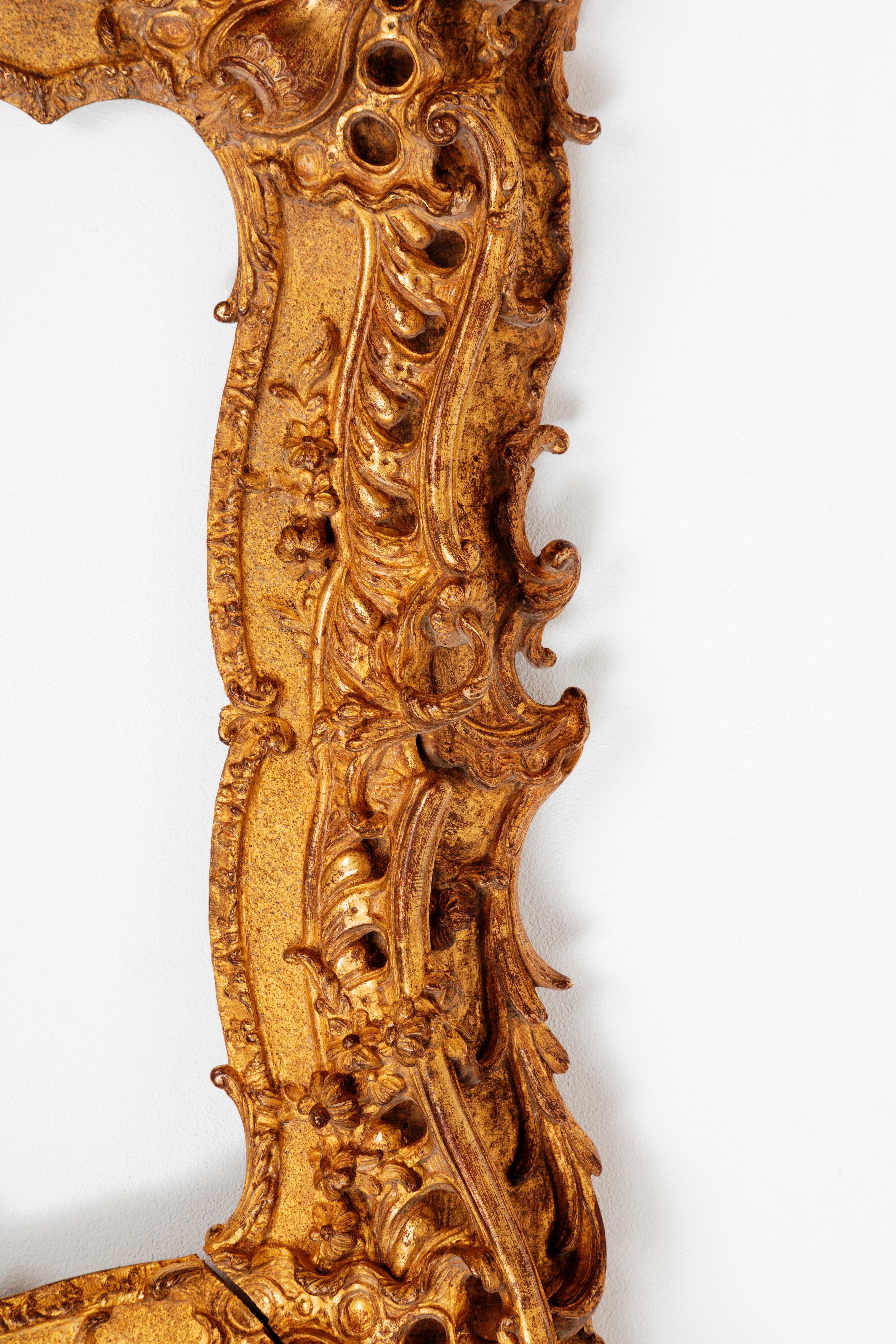 Unique Louis XV Period French Rococo Extraordinary Carved Giltwood Frame/Mirror For Sale 4