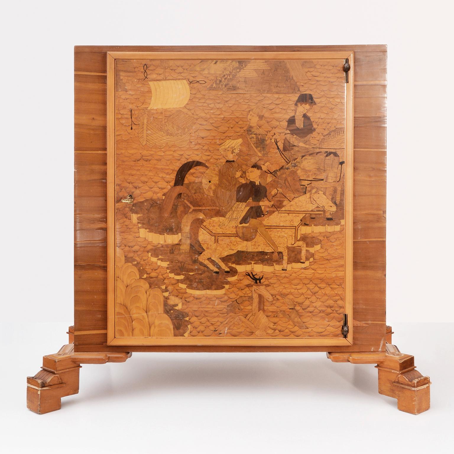 Inlay Unique Low Cabinet with Intarsia by Viktor Lurje for Wiener Werkstätte c. 1926 For Sale
