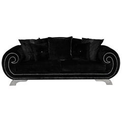 Unique Luxurious Designer Sofa or Couch, Rhinestones, Black Velvet Highlight