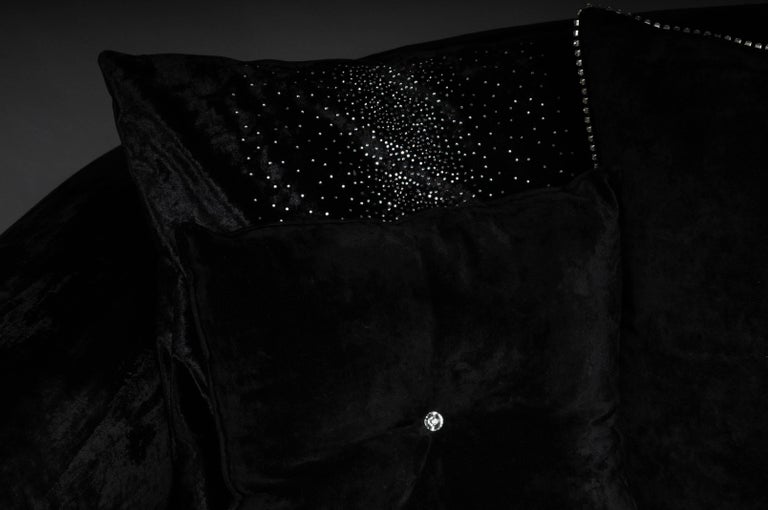 Unique Luxurious Designer Sofa or Couch, Rhinestones, Black Velvet
