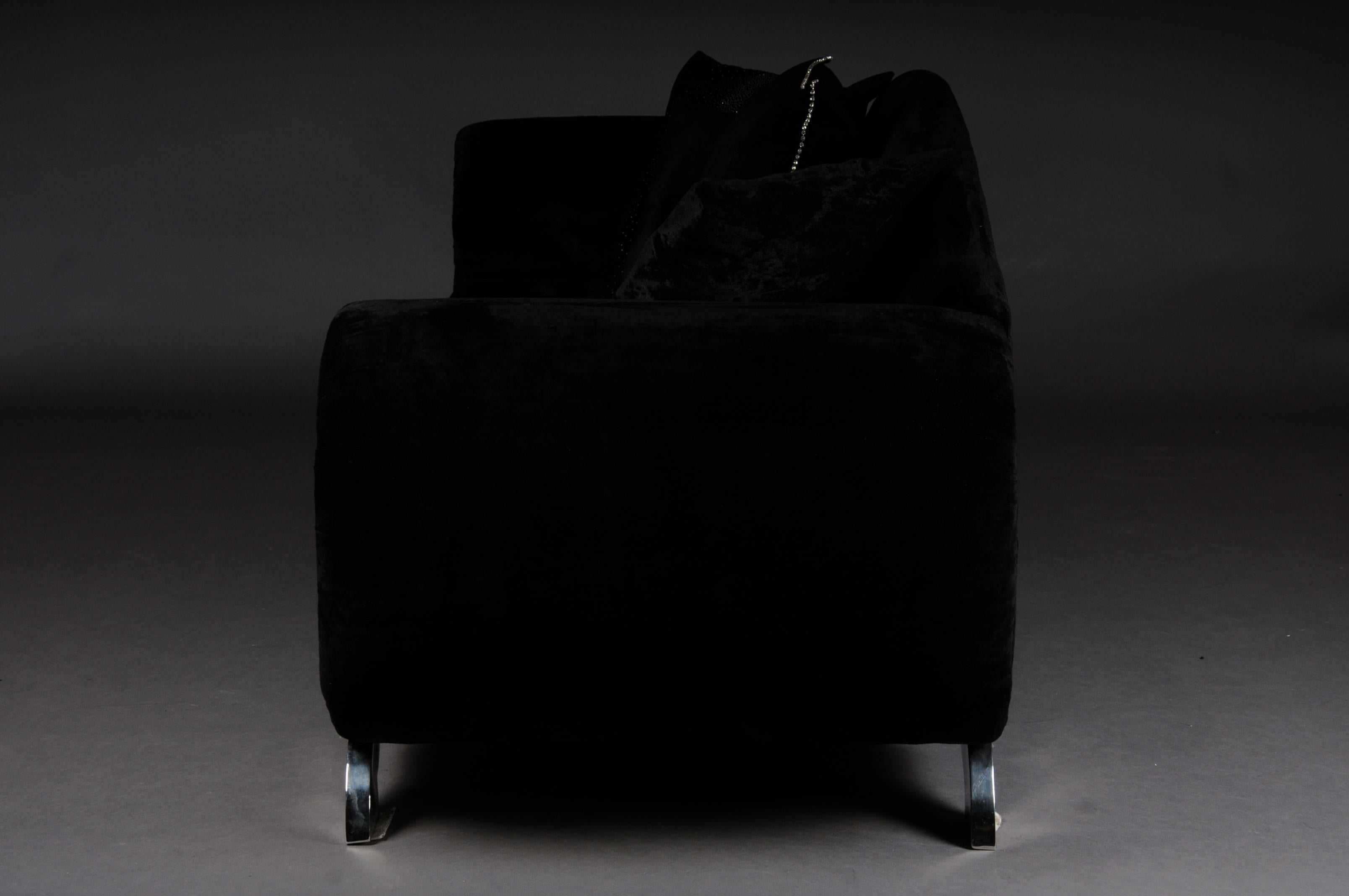 Unique Luxurious Designer Sofa or Couch, Rhinestones, Black Velvet Highlight In Good Condition In Berlin, DE