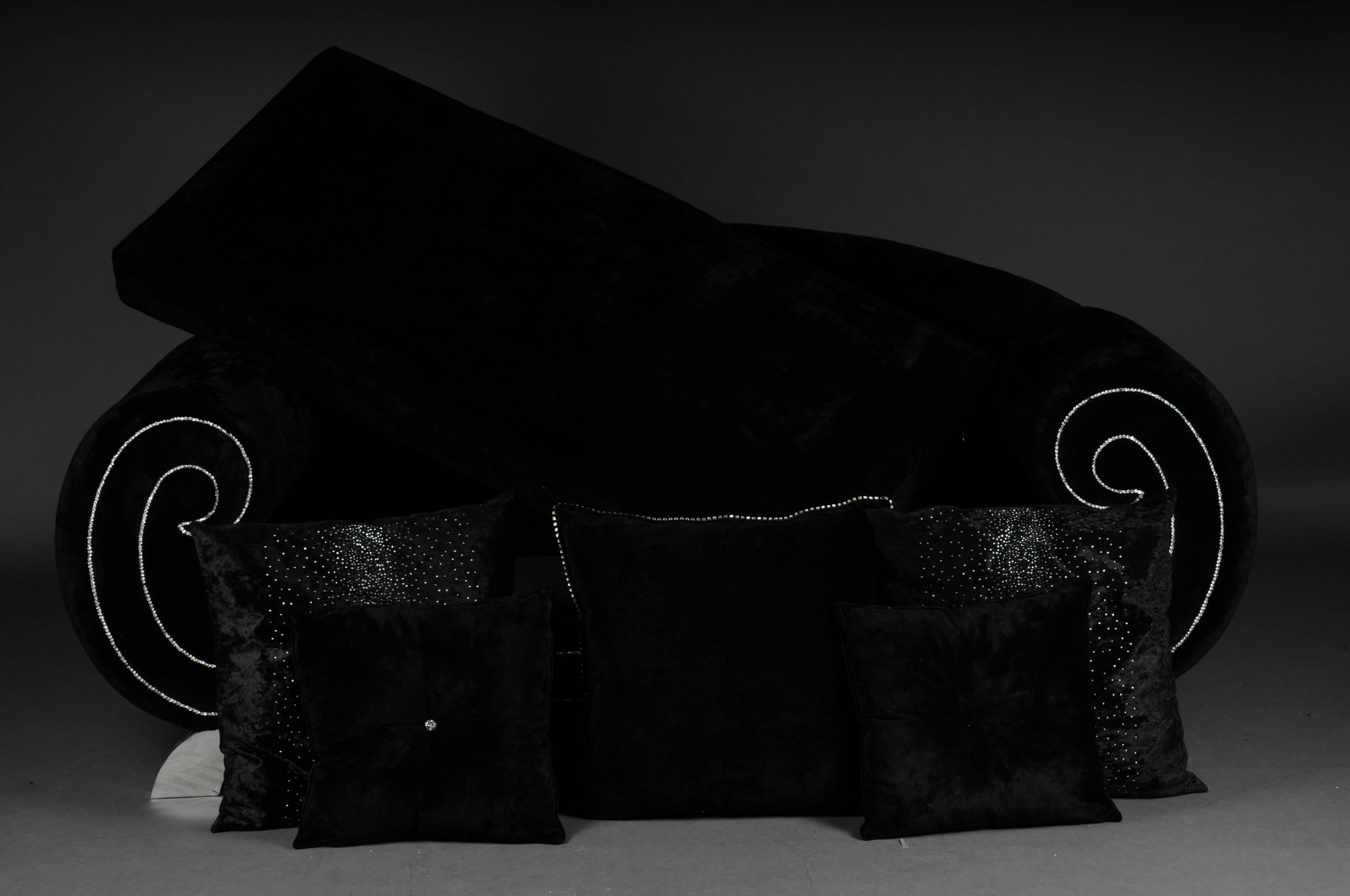 Contemporary Unique Luxurious Designer Sofa or Couch, Rhinestones, Black Velvet. Highlight For Sale