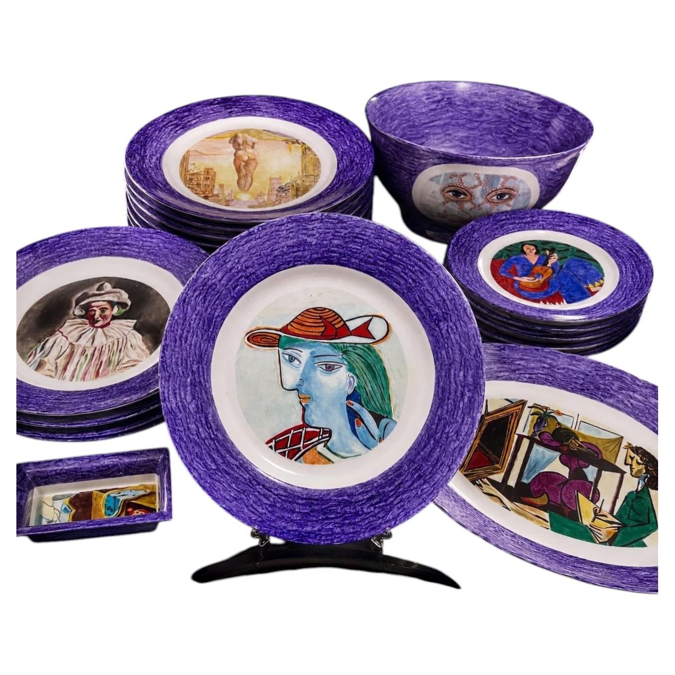 Rare Luxury Porcelain Hand Painted Service After Picasso, Dali, Matisse etc 1960 For Sale