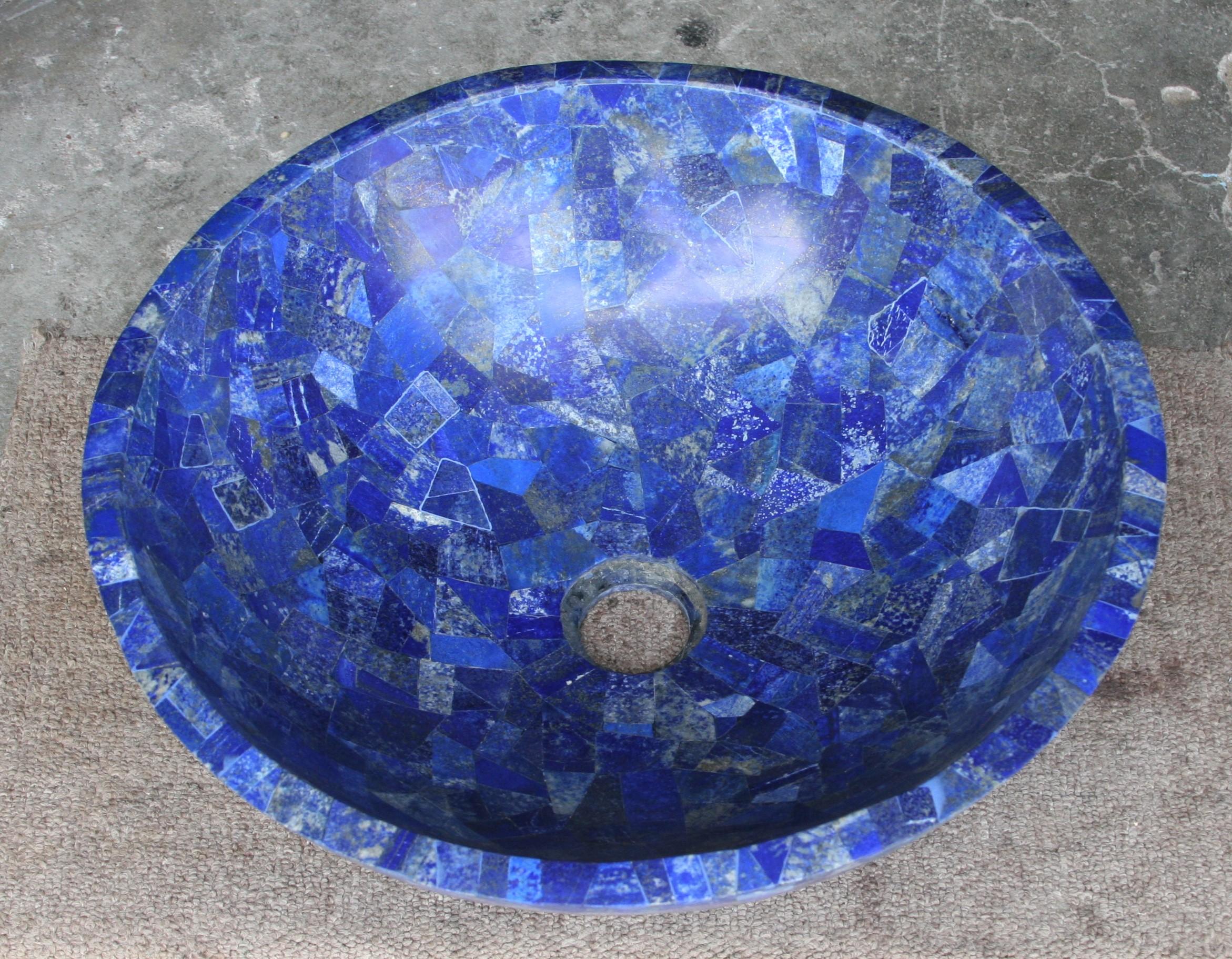 Unique Luxury Modern Wedding Gift of Vanity with Bright Blue Lapis Lazuli Sink For Sale 4
