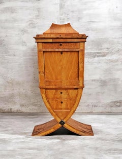 Unique Lyre-shaped Biedermeier Secretarie in walnut veneer, Austria 1840s