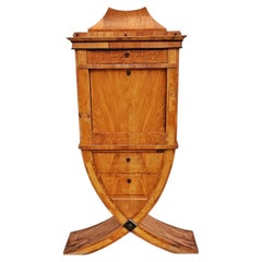 Unique Lyre-shaped Biedermeier Secretarie in walnut veneer, Austria 1840s