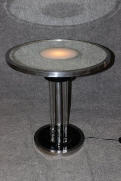 Unique Machine Age or Art Deco Glass and Chrome Lighted Pedestal Table
