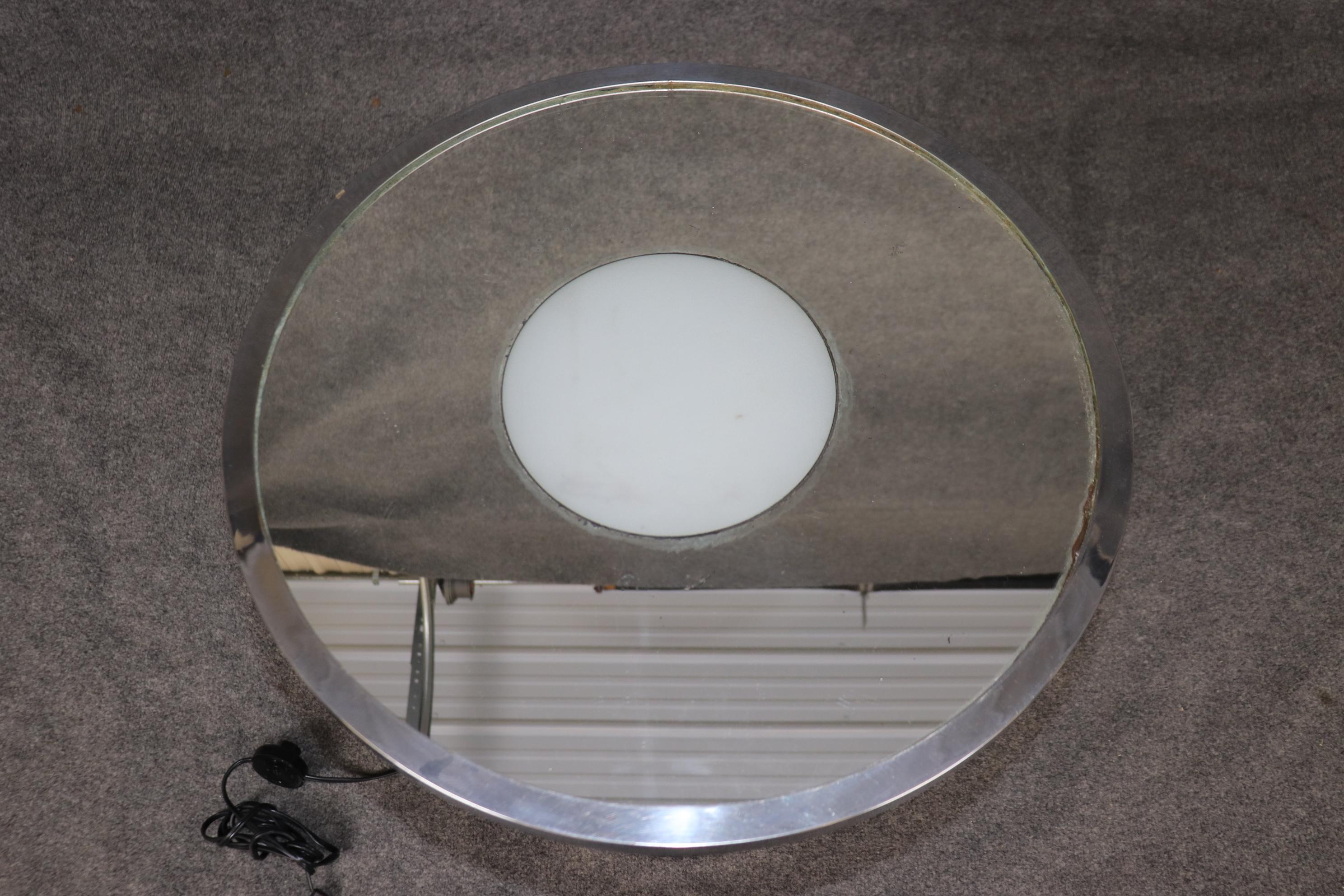 French Unique Machine Age or Art Deco Glass and Chrome Lighted Pedestal Table For Sale