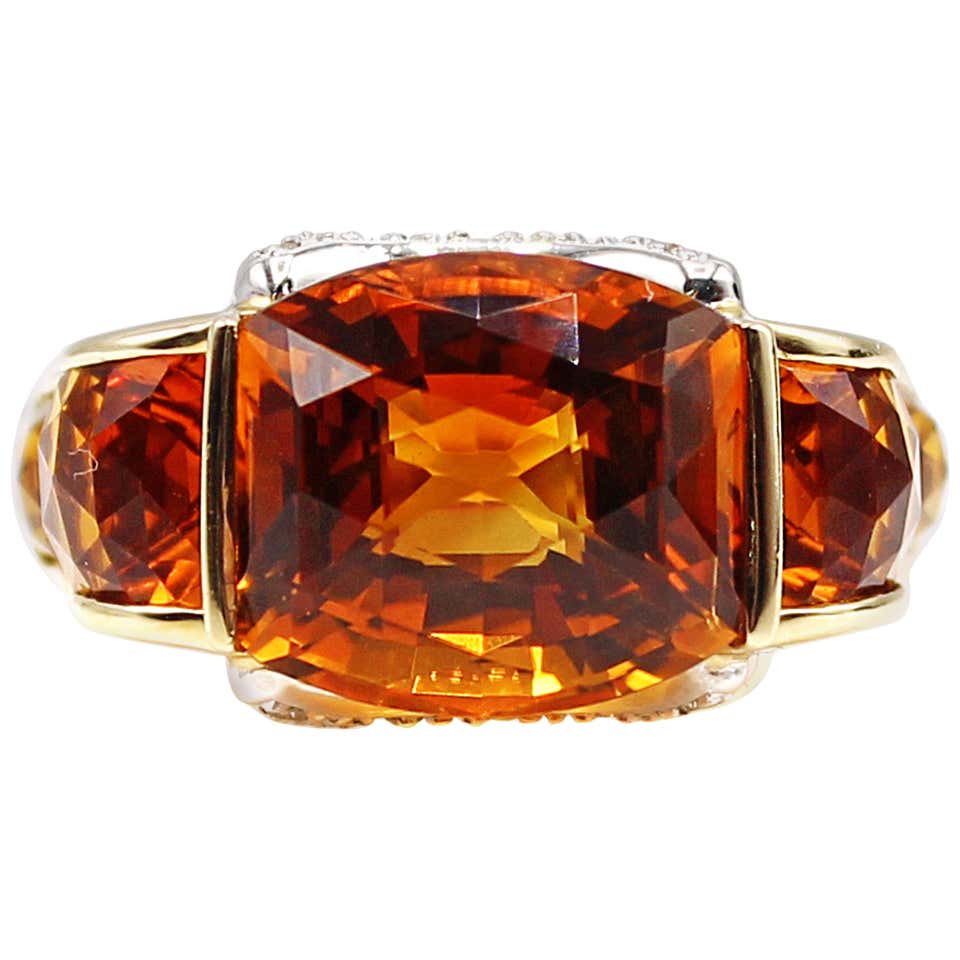 Unique Madeira Citrine Diamond Yellow Gold Ring For Sale at 1stdibs