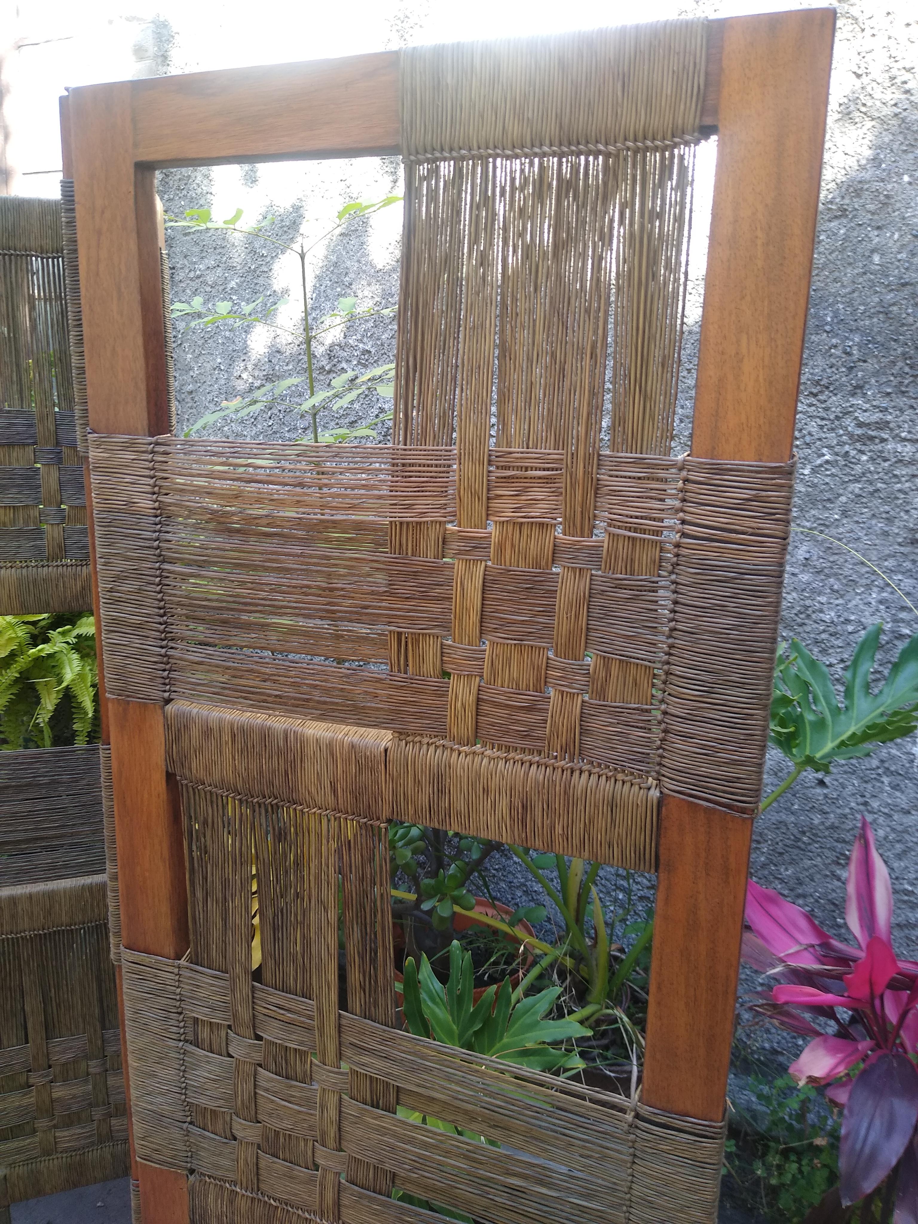 Mexican Unique Mahogany and Seaweed Rope Screen from the 60s Attributed to Edmond Spence For Sale