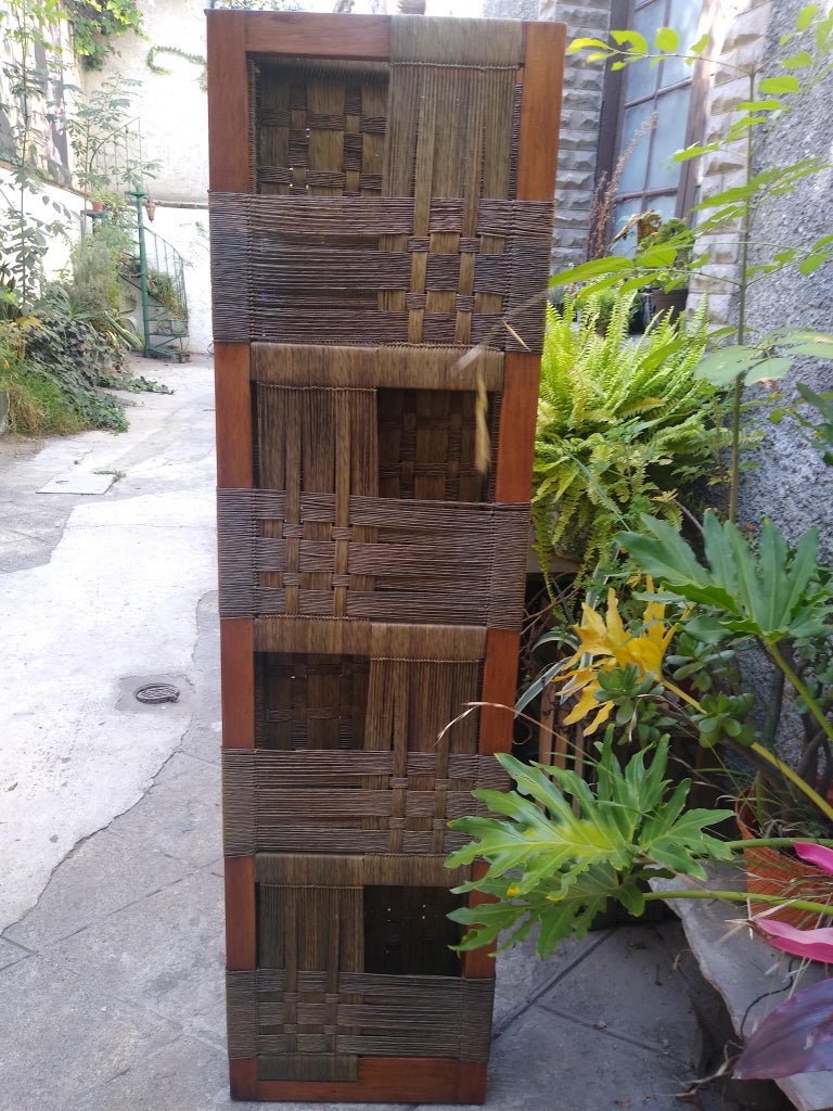 Unique Mahogany and Seaweed Rope Screen from the 60s Attributed to