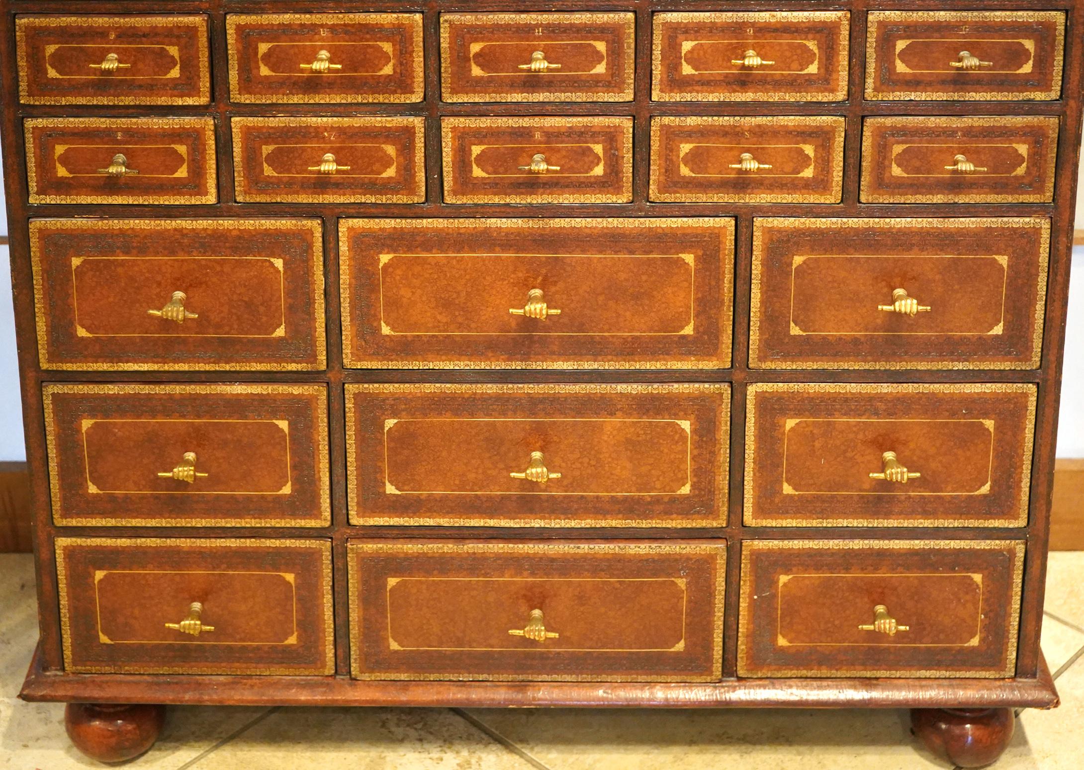 American Unique Maitland Smith Tooled Leather 34 Drawer Chest of Drawers