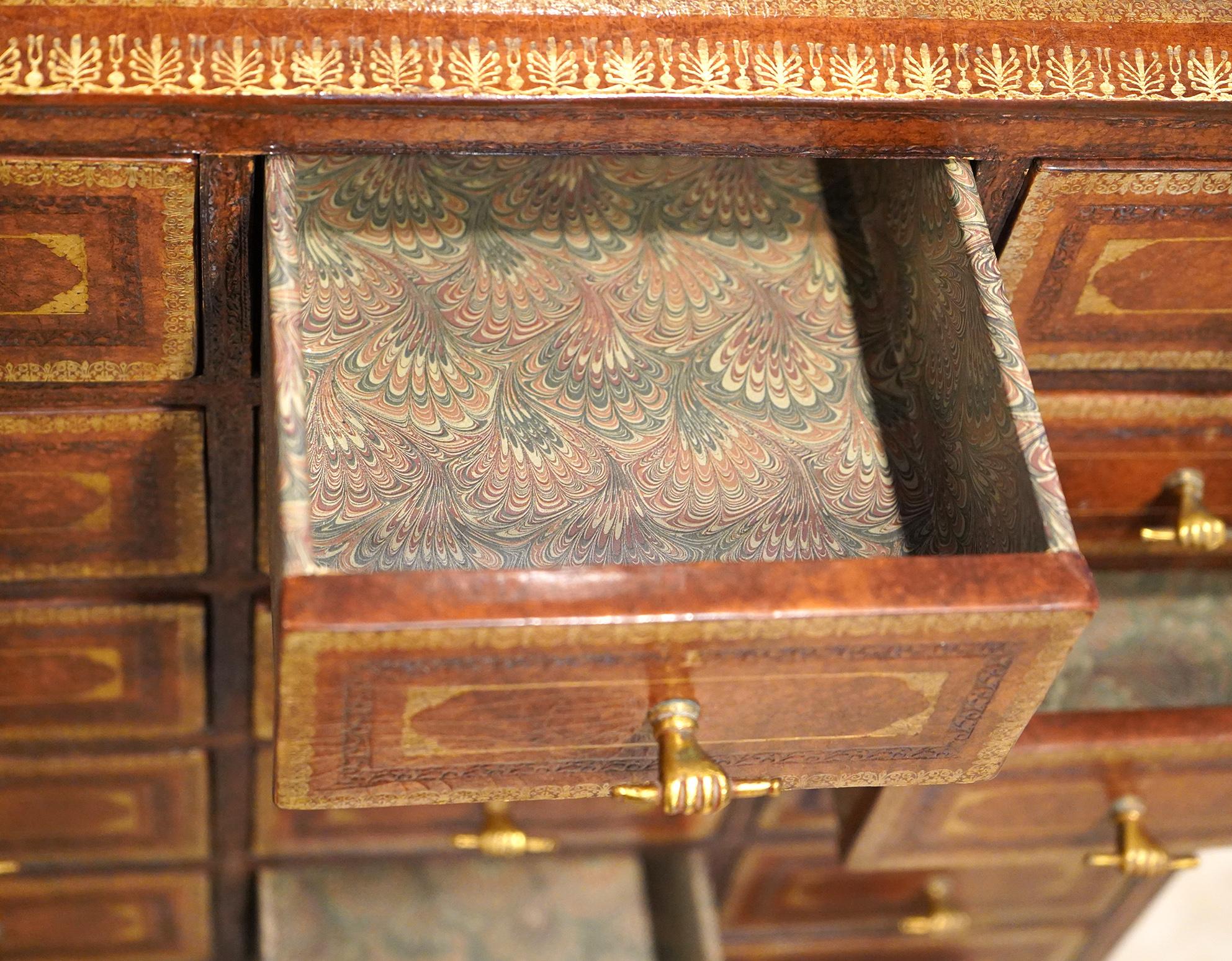20th Century Unique Maitland Smith Tooled Leather 34 Drawer Chest of Drawers