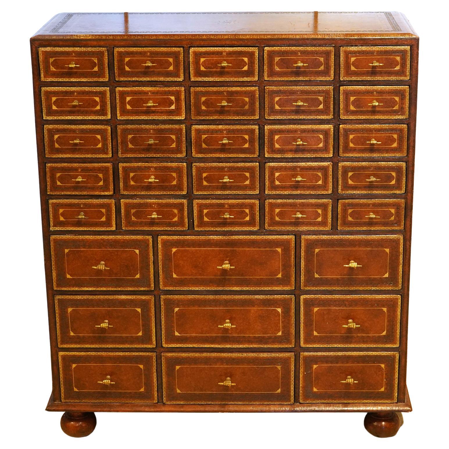 Unique Maitland Smith Tooled Leather 34 Drawer Chest of Drawers