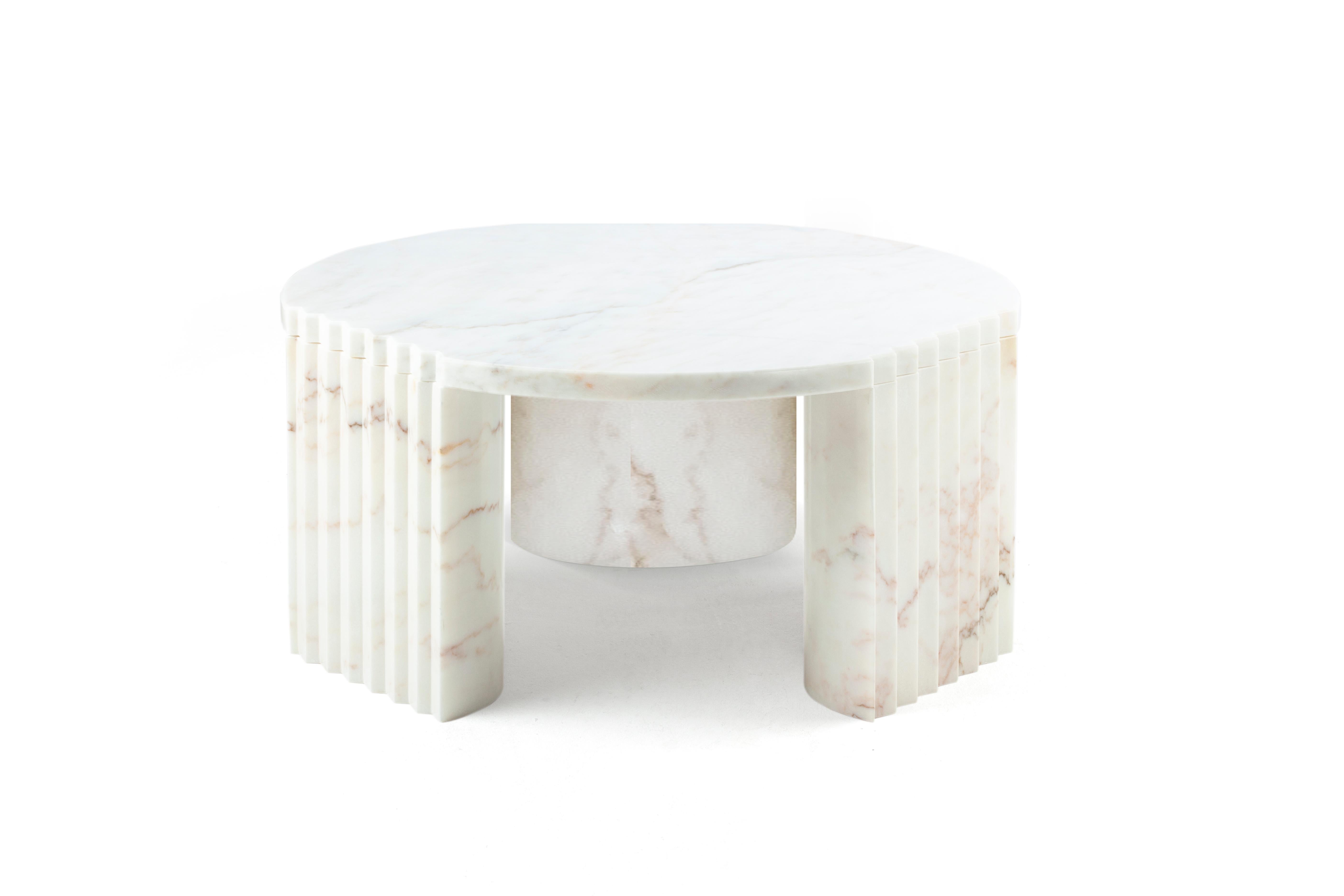 Unique marble caravel center table by Collector
Dimensions: D 80 x H 38 cm
Materials: Marble
Other materials available. 

Colombo, the Italian explorer, left from Portugal with 3 (as low tables are) CARAVELS to discover the world.
Inspired by