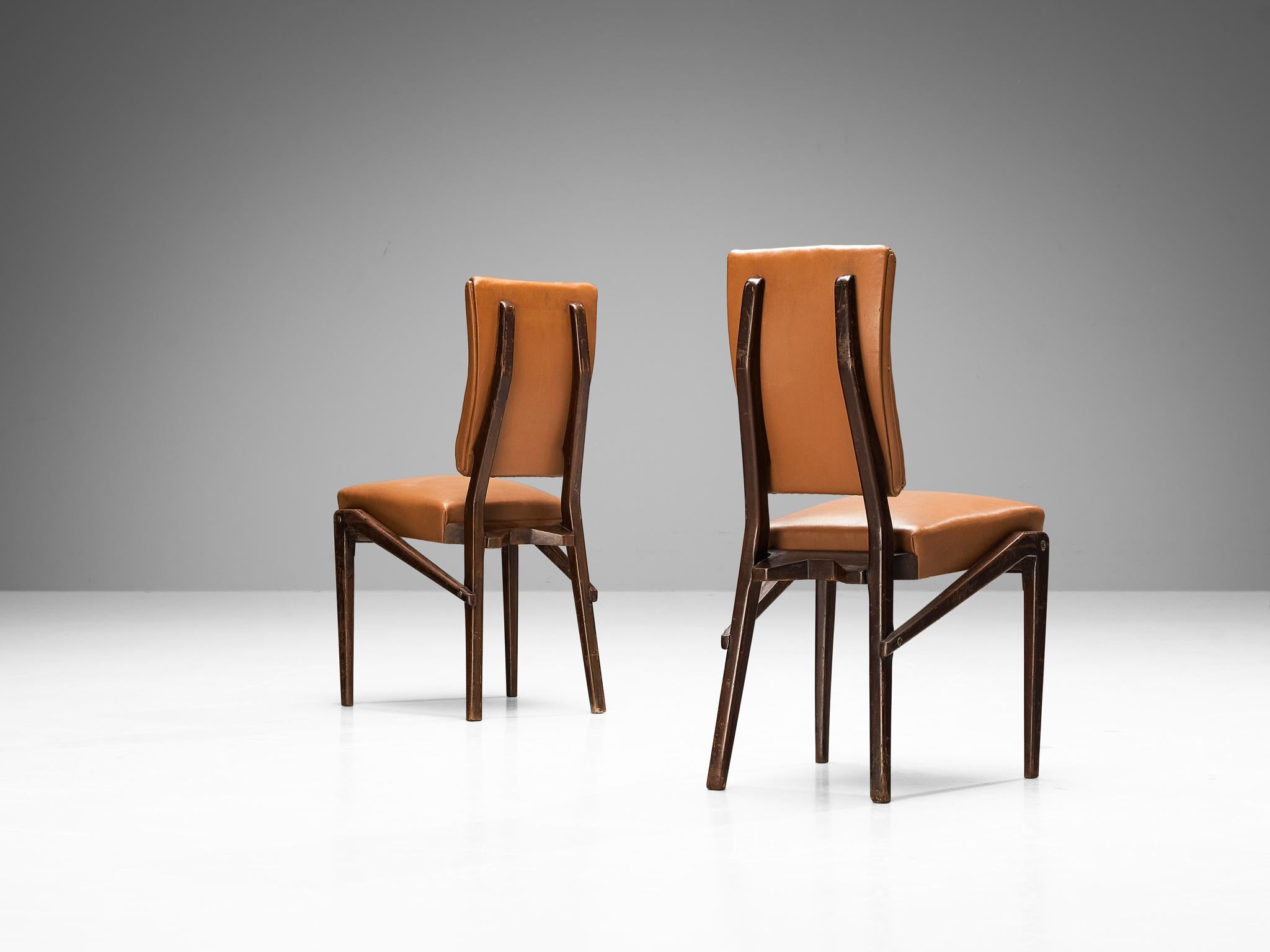 Mid-Century Modern Unique Mario Oreglia Set of Six Dining Chairs with Sculptural Wooden Frame  For Sale