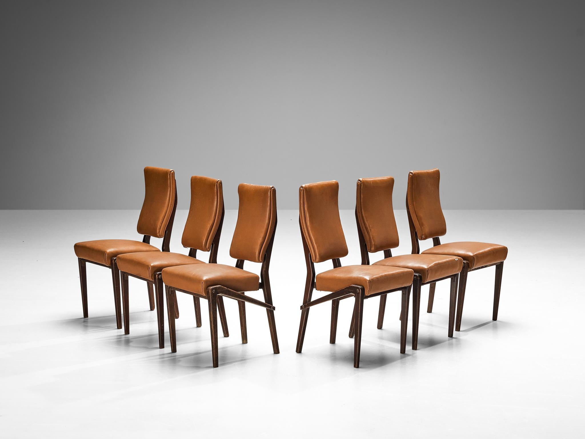 Unique Mario Oreglia Set of Six Dining Chairs with Sculptural Wooden Frame  In Good Condition For Sale In Waalwijk, NL
