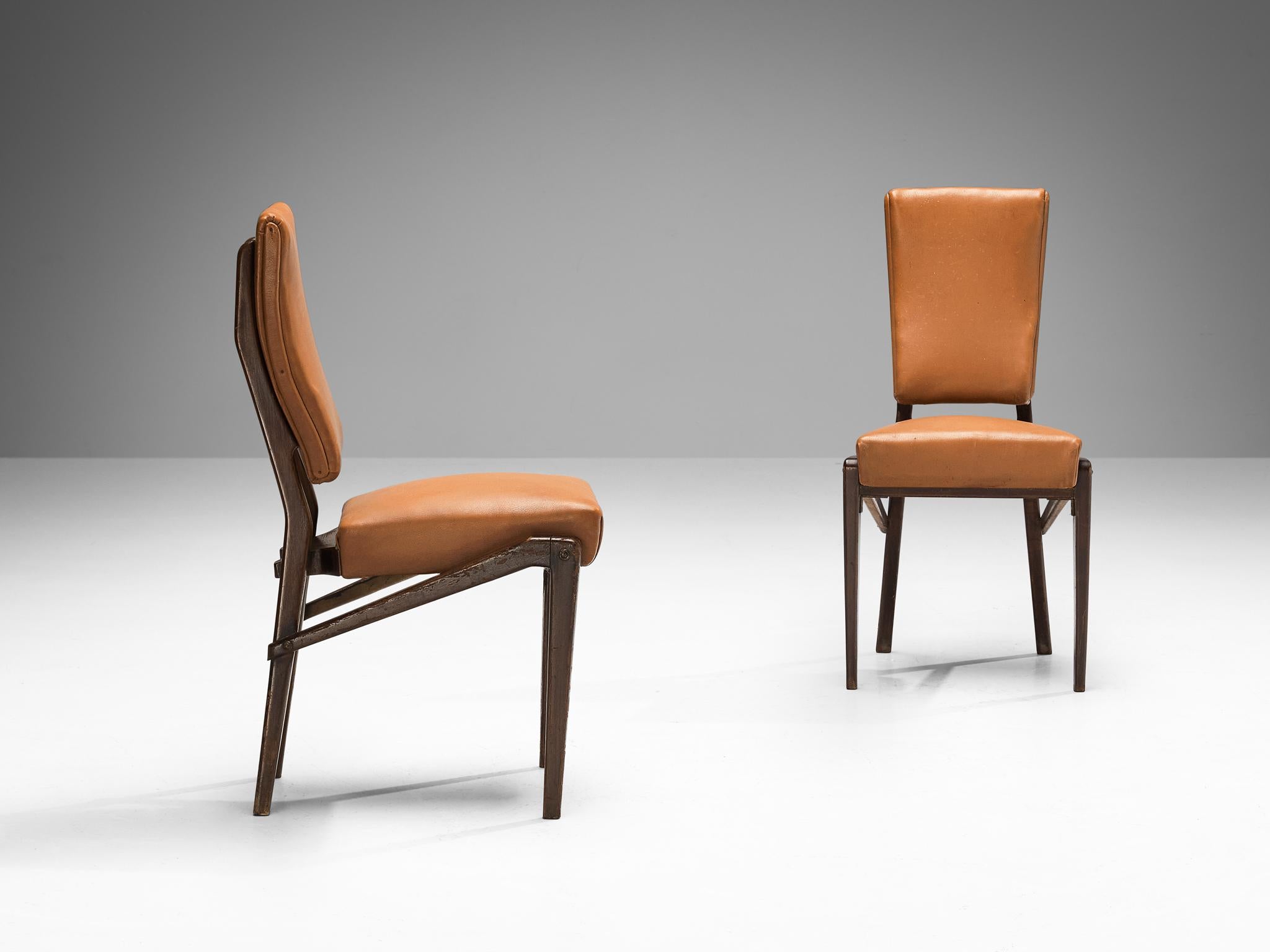 Faux Leather Unique Mario Oreglia Set of Six Dining Chairs with Sculptural Wooden Frame  For Sale
