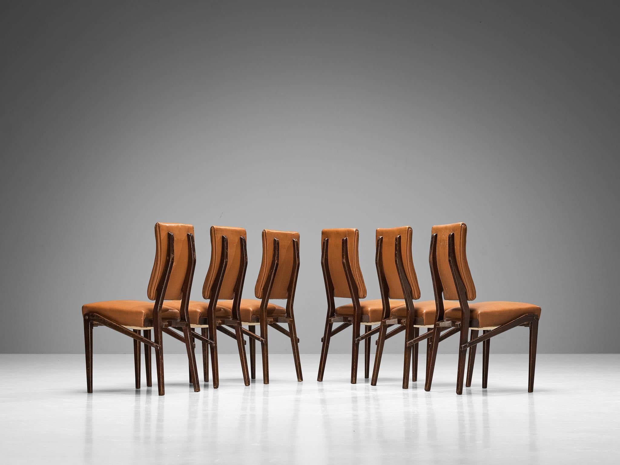 Unique Mario Oreglia Set of Six Dining Chairs with Sculptural Wooden Frame  For Sale 2