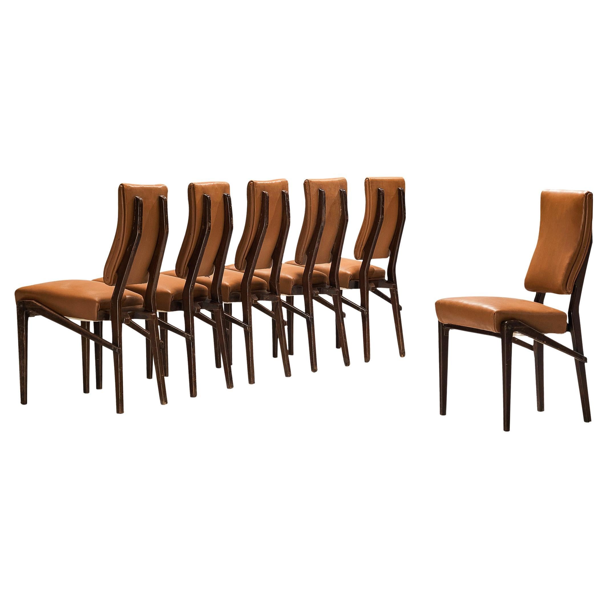 Unique Mario Oreglia Set of Six Dining Chairs with Sculptural Wooden Frame  For Sale