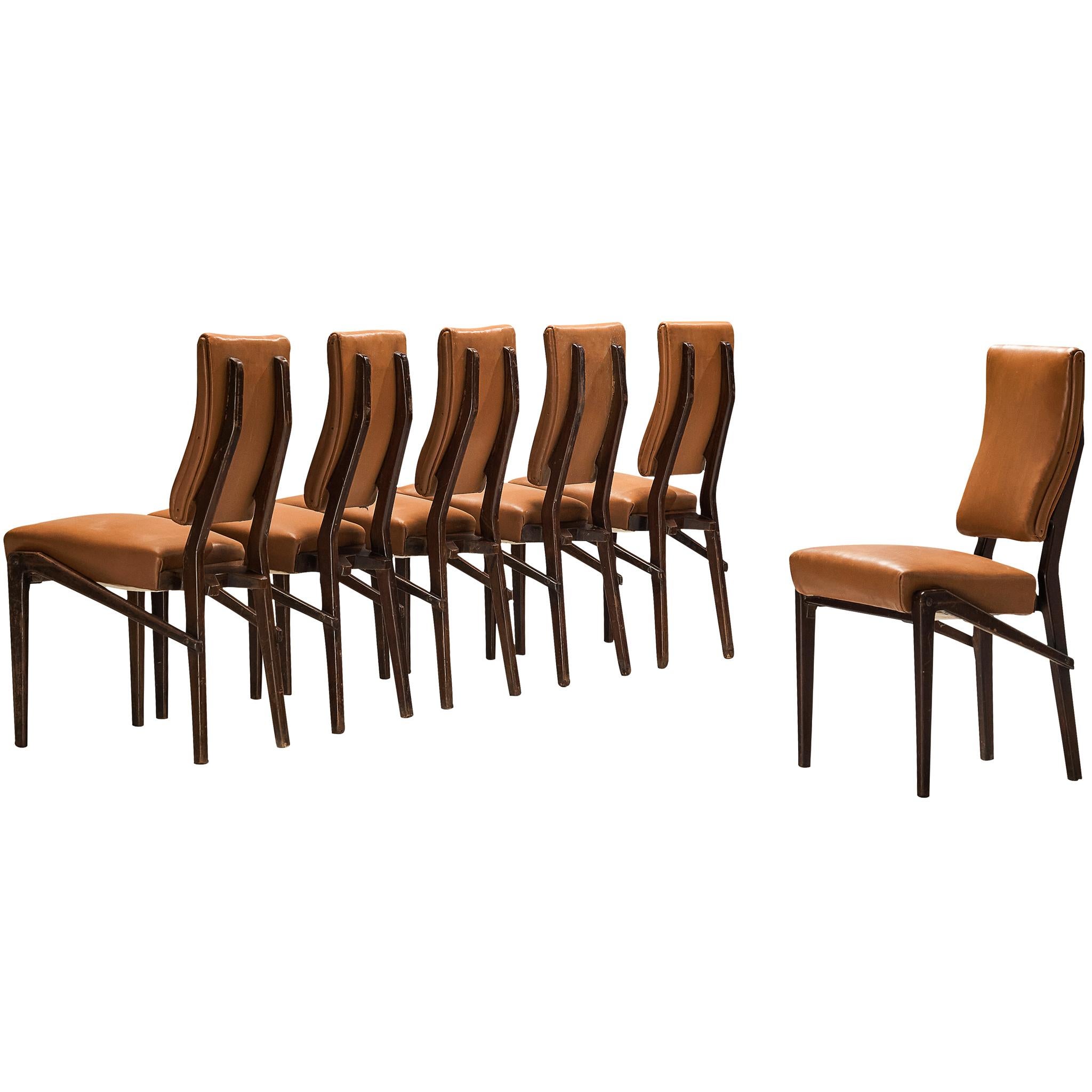 Unique Mario Oreglia Set of Six Dining Chairs with Sculptural Wooden Frame For Sale