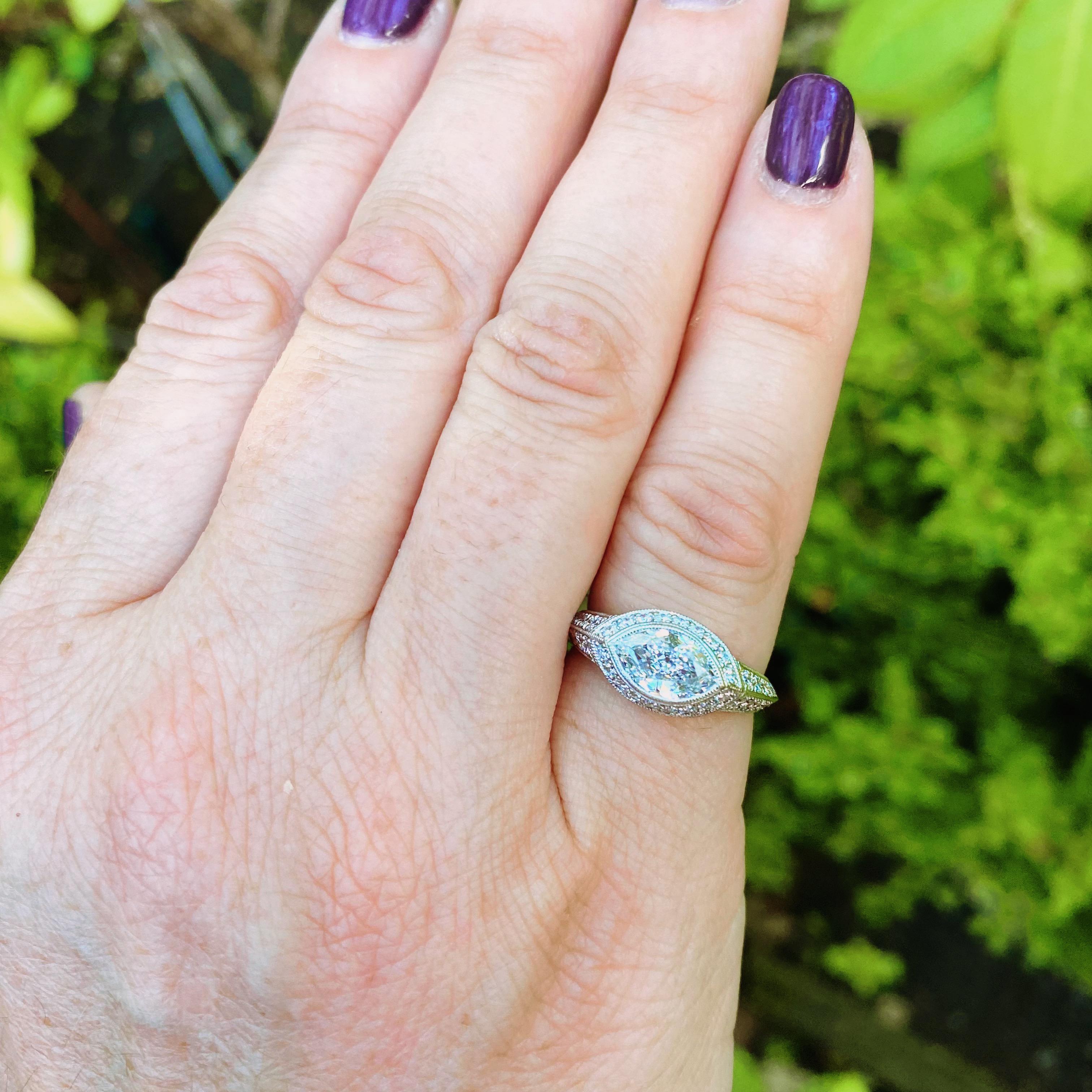 Unique Marquise Cut Platinum Diamond Ring For Sale 2