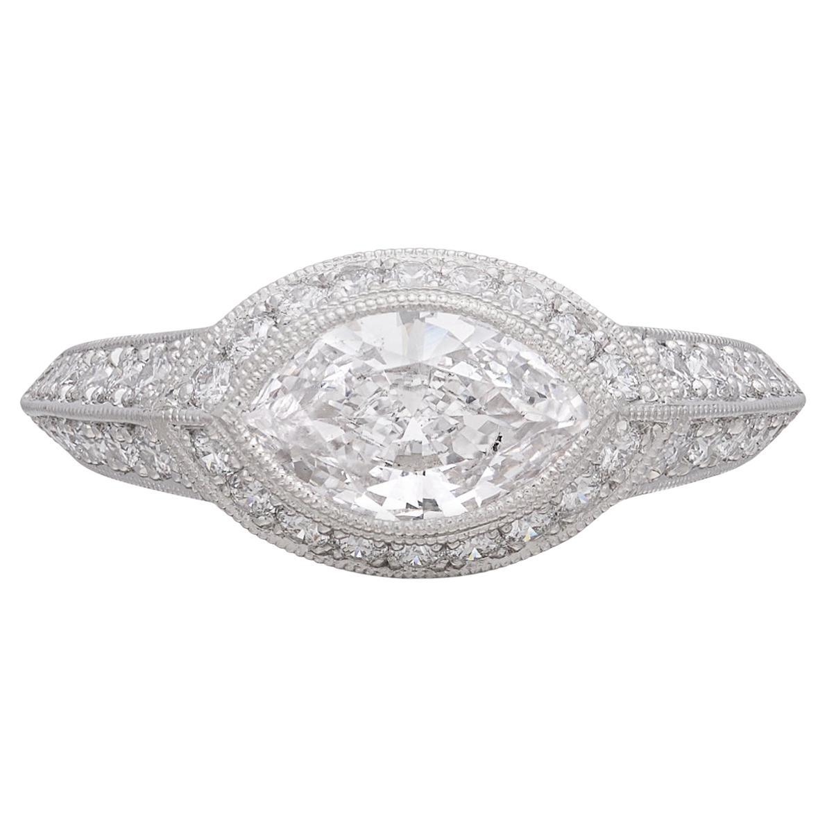 Unique Marquise Cut Platinum Diamond Ring