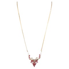Unique Marquise Cut Ruby Diamonds Chevron Necklace,  18K Yellow Gold