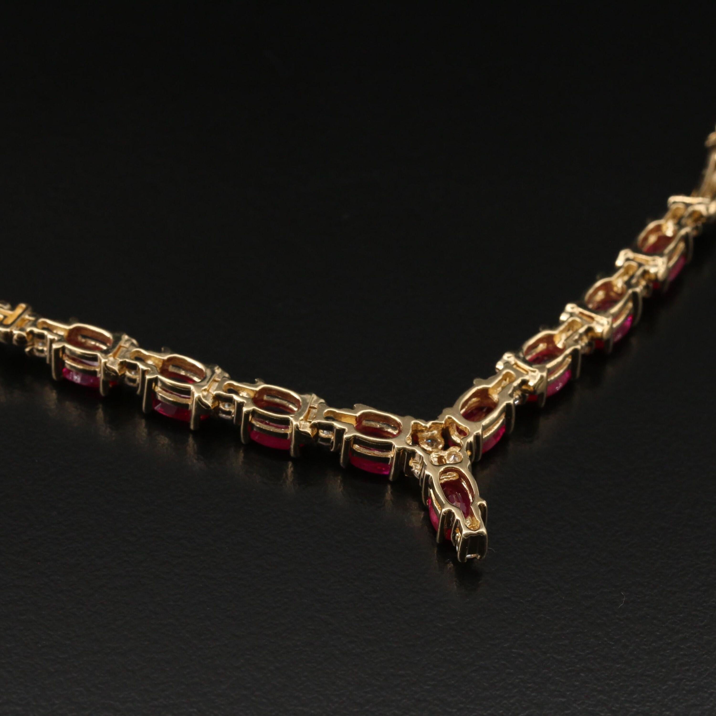 Unique Marquise Cut Ruby Diamonds Gold Necklace, 18K Yellow Gold In New Condition For Sale In Orlando, Florida