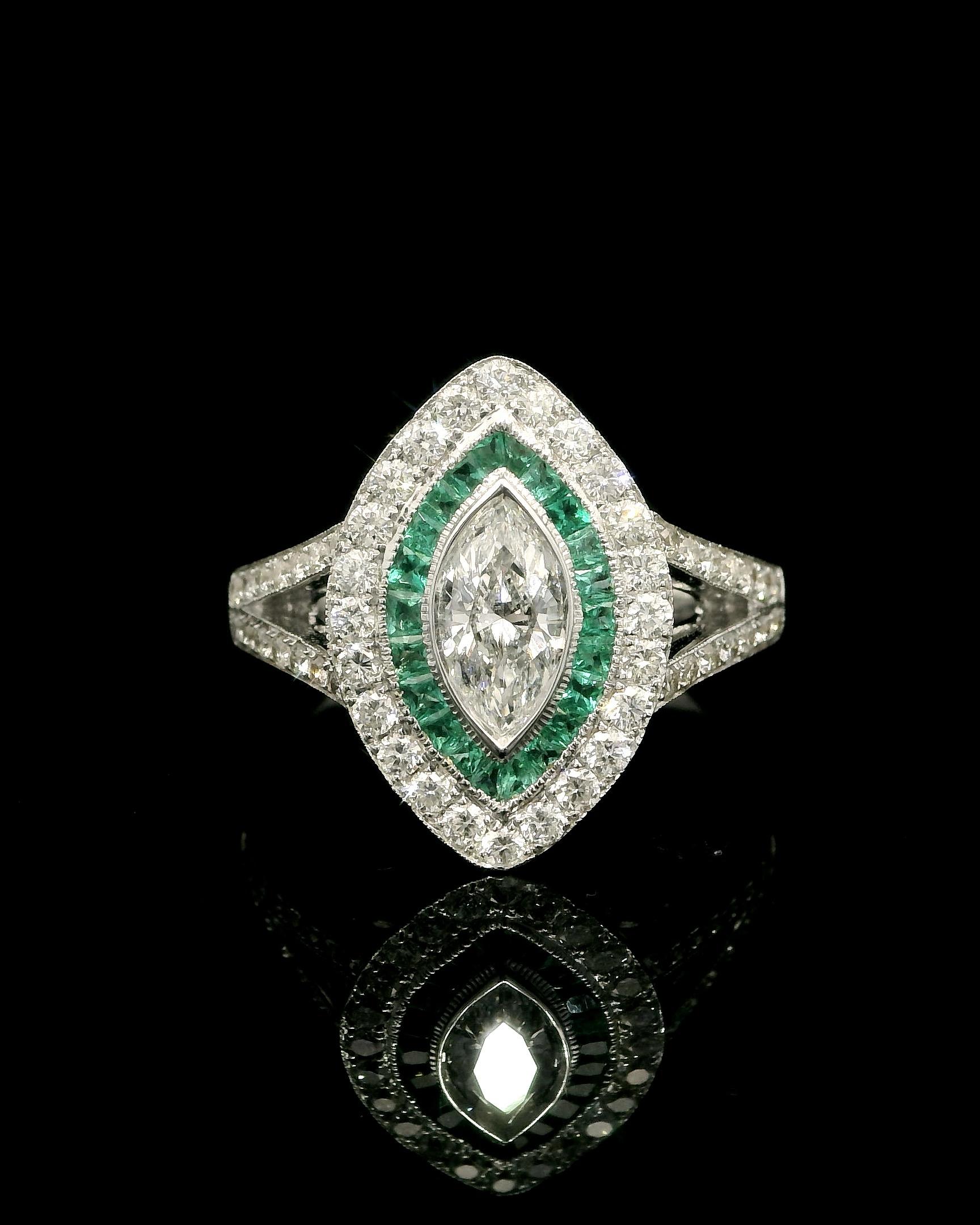 Marquise Diamond & Pave Emerald Cocktail Ring
A Statement of Elegance and Intrigue 

Dramatic yet refined, this Marquise Diamond Cocktail Ring is a true showstopper, crafted for those who appreciate exceptional beauty with a touch of bold