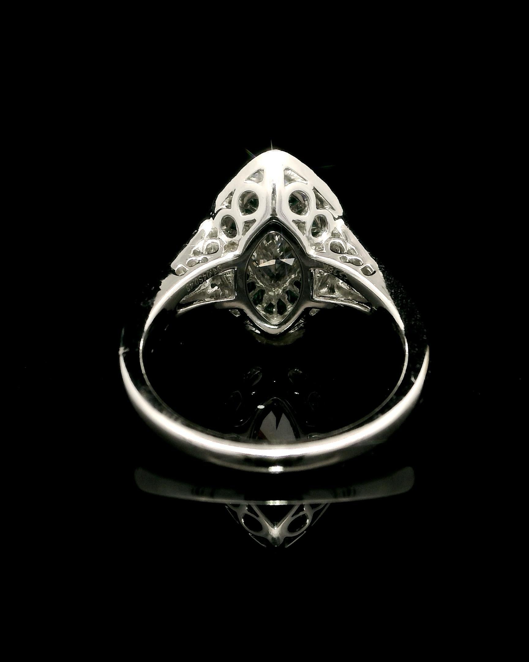 Unique Marquise Diamond Cocktail Ring With Pave Green Emeralds For Sale 2