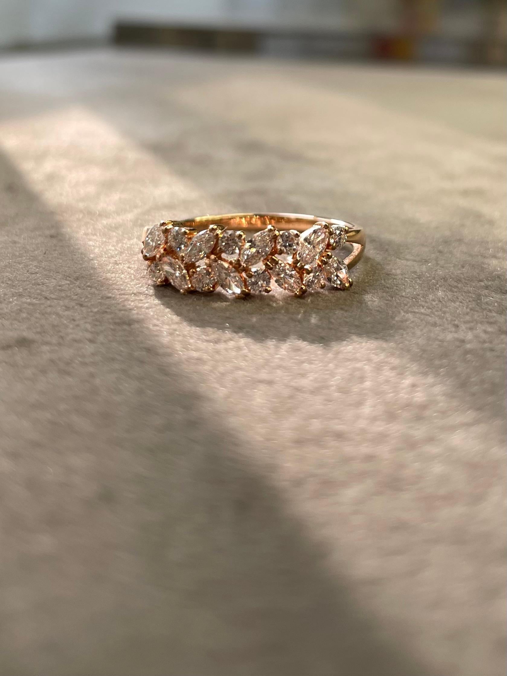 For Sale:  Unique Marquise Diamond Ring in 18k rose gold 10