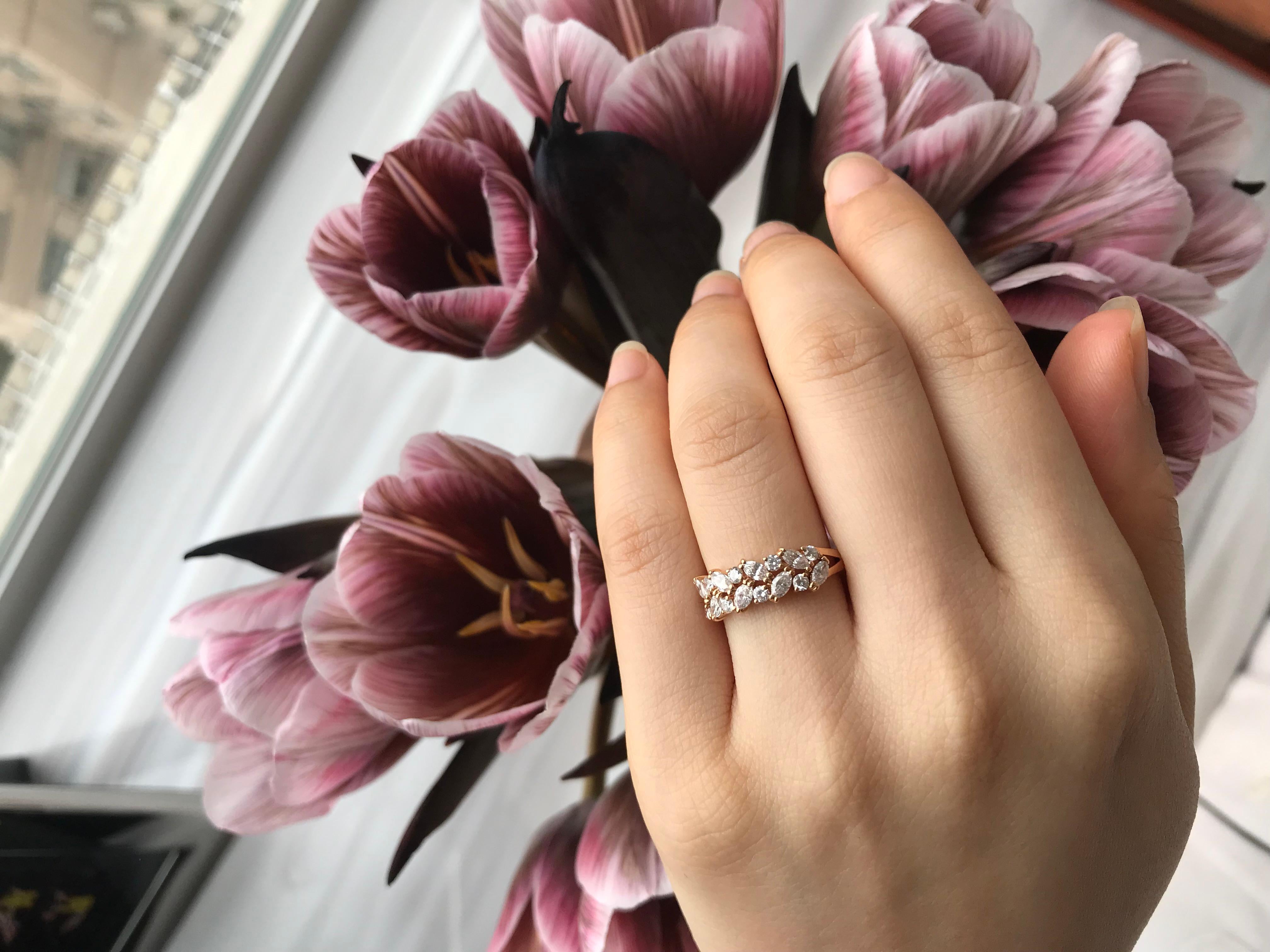 For Sale:  Unique Marquise Diamond Ring in 18k rose gold 4