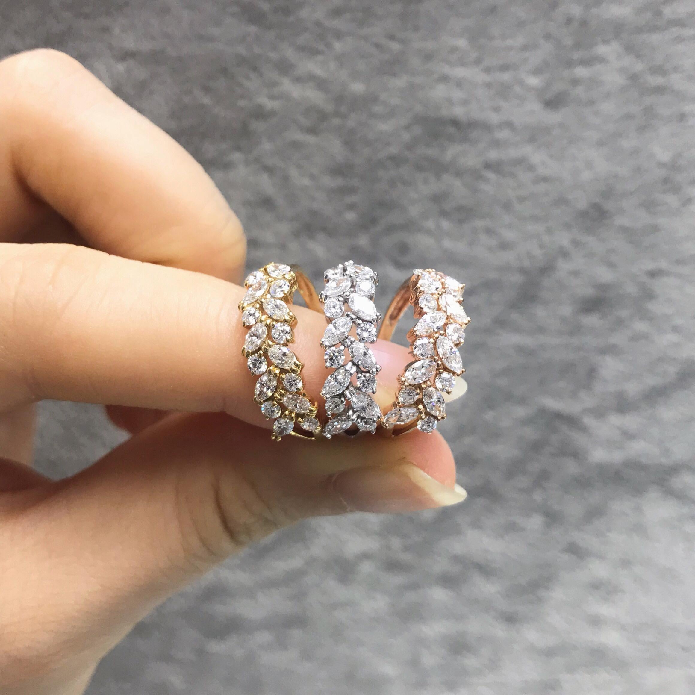 For Sale:  Unique Marquise Diamond Ring in 18k rose gold 9