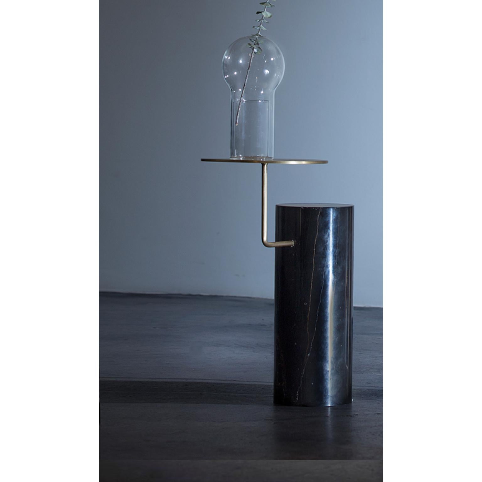 Unique masnad brass side table by Borgi Bastormagi
Dimensions: W 25 x D 36 x H 52 cm
Material: Brushed brass, marble
Also available in black steel, brushed stainless steel, and with steel plate.

Part of the folliland collection, Masnad is a