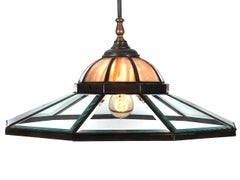 Unique Matching Pair of Beveled and Stained Glass 22 Inch Diameter Pendents