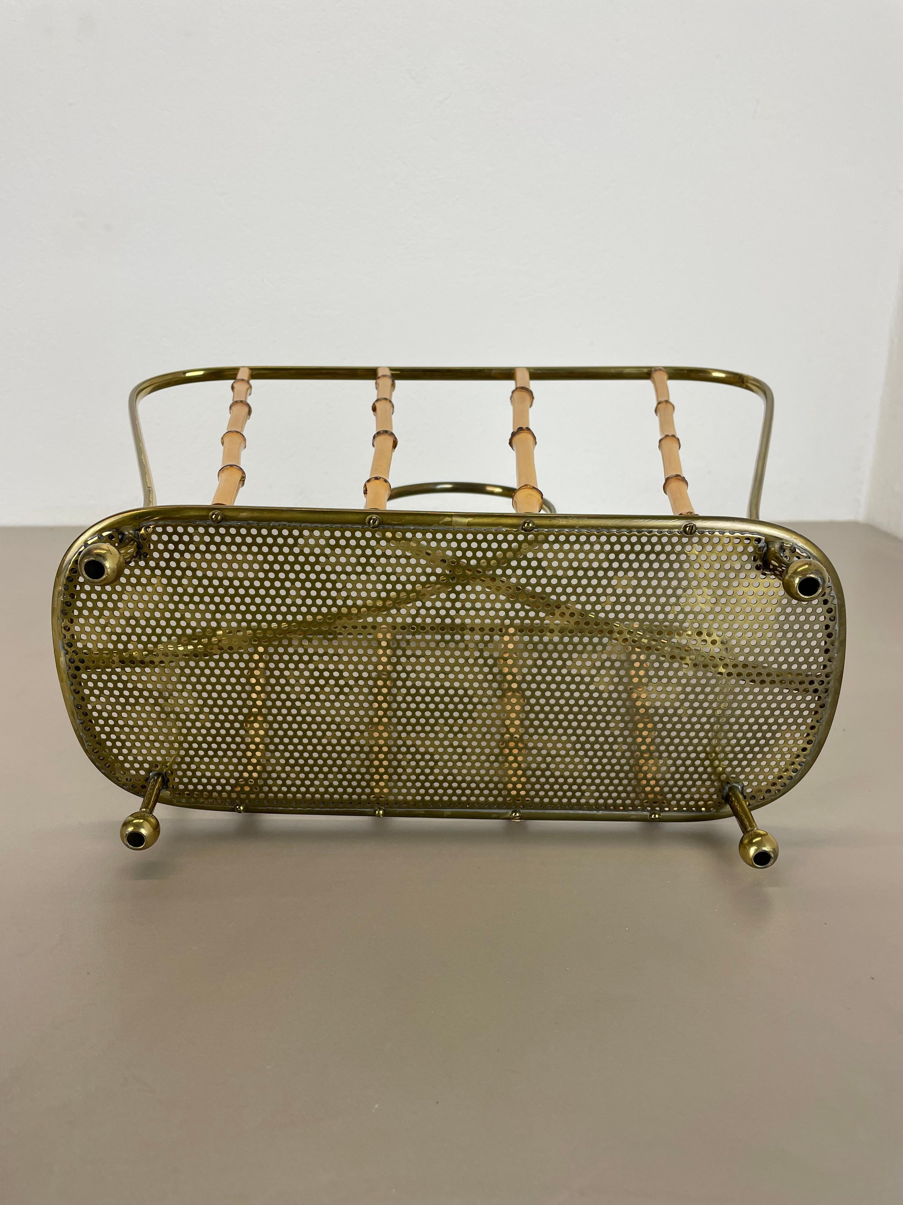 unique Mategot Aubock Style brass and bamboo Magazine Holder, Austria 1950s For Sale 9