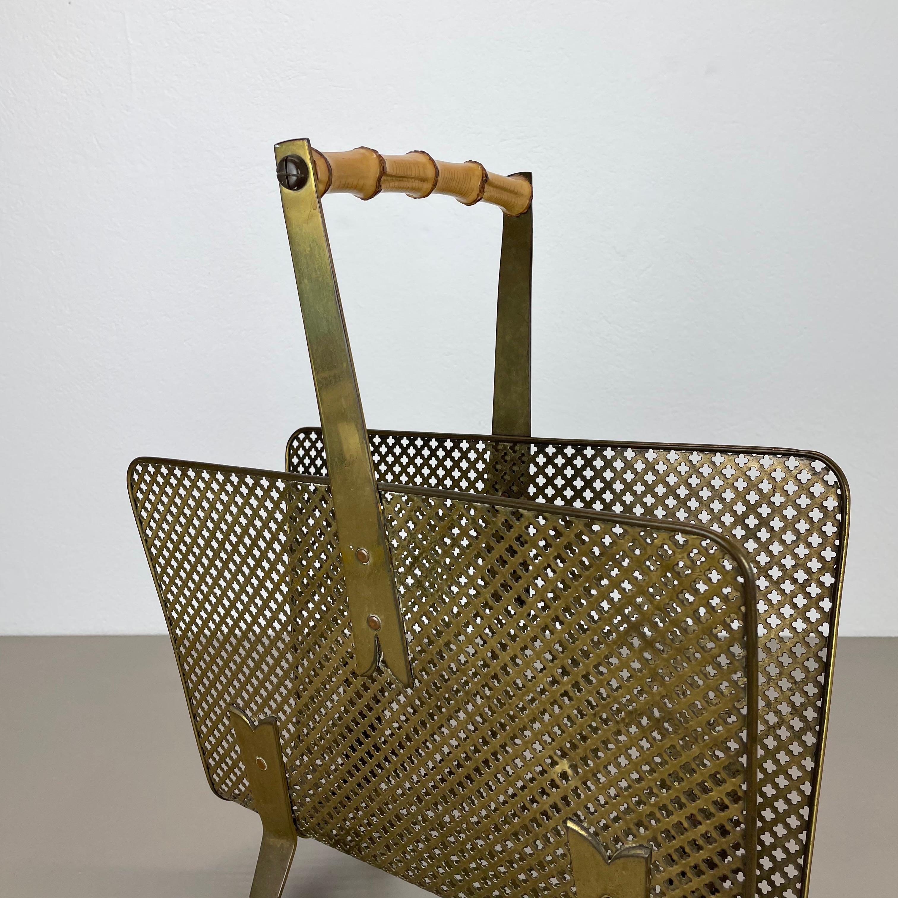 unique Mategot Aubock Style brass and bamboo Magazine Holder, Austria 1950s For Sale 13