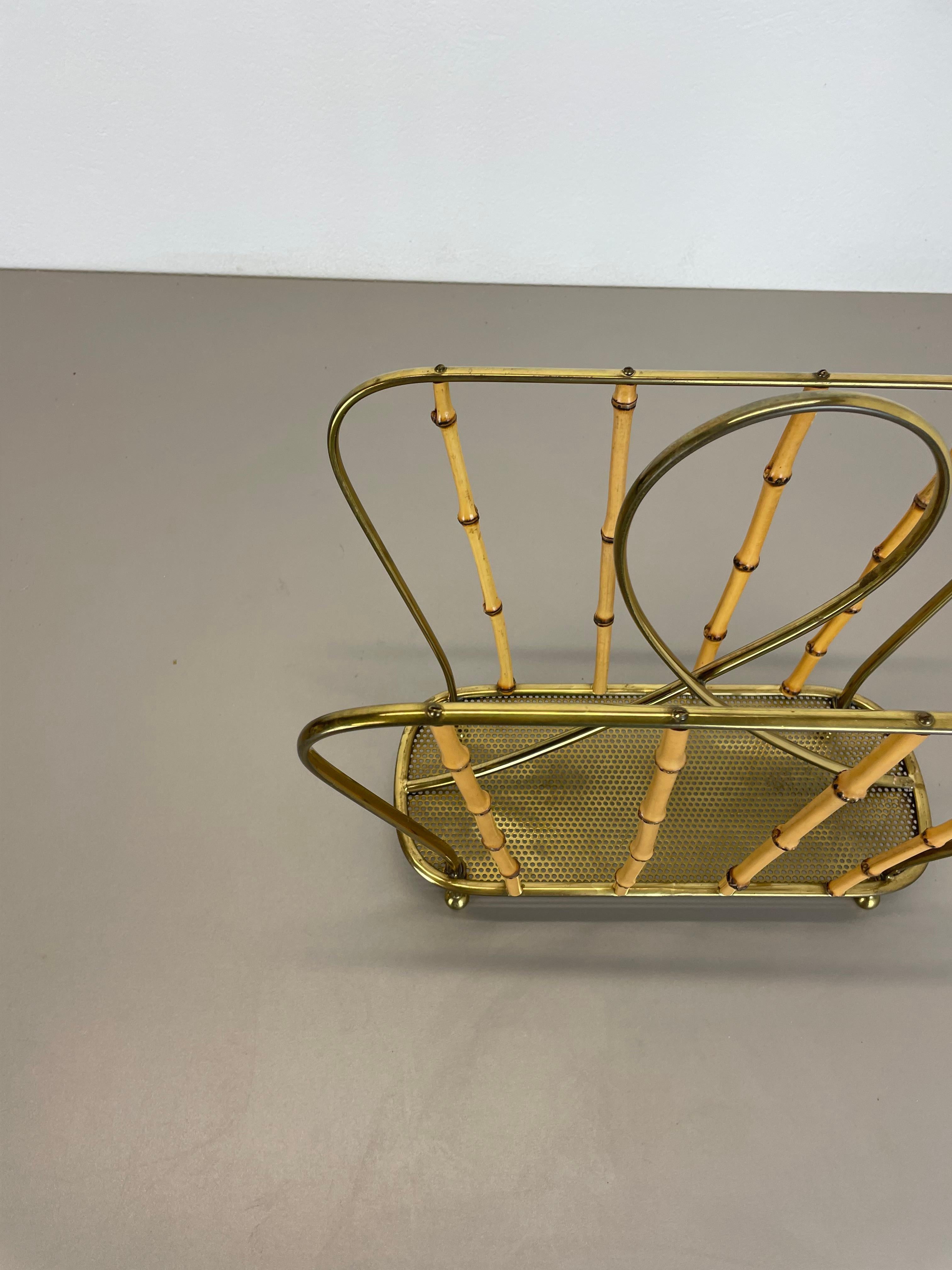 Austrian unique Mategot Aubock Style brass and bamboo Magazine Holder, Austria 1950s For Sale