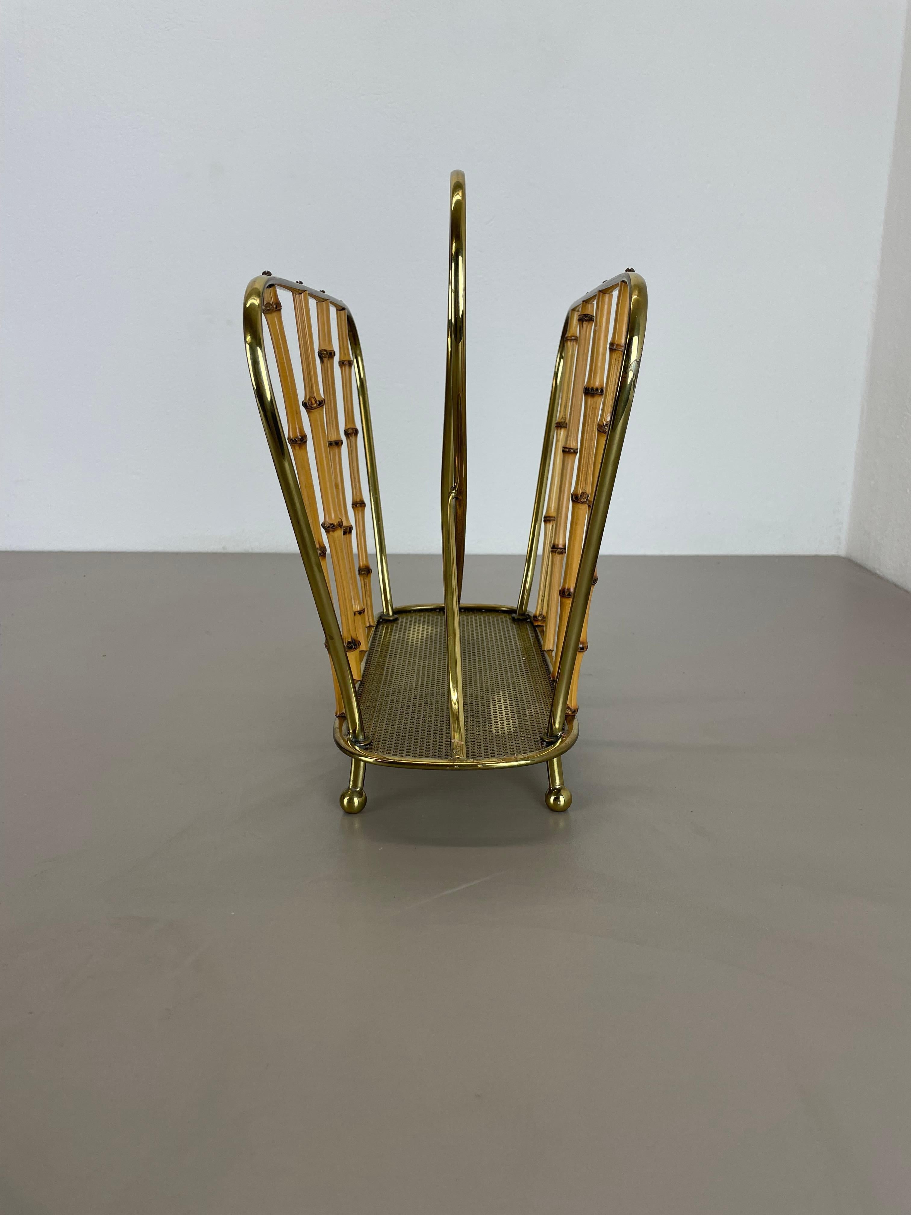 Mid-20th Century unique Mategot Aubock Style brass and bamboo Magazine Holder, Austria 1950s For Sale