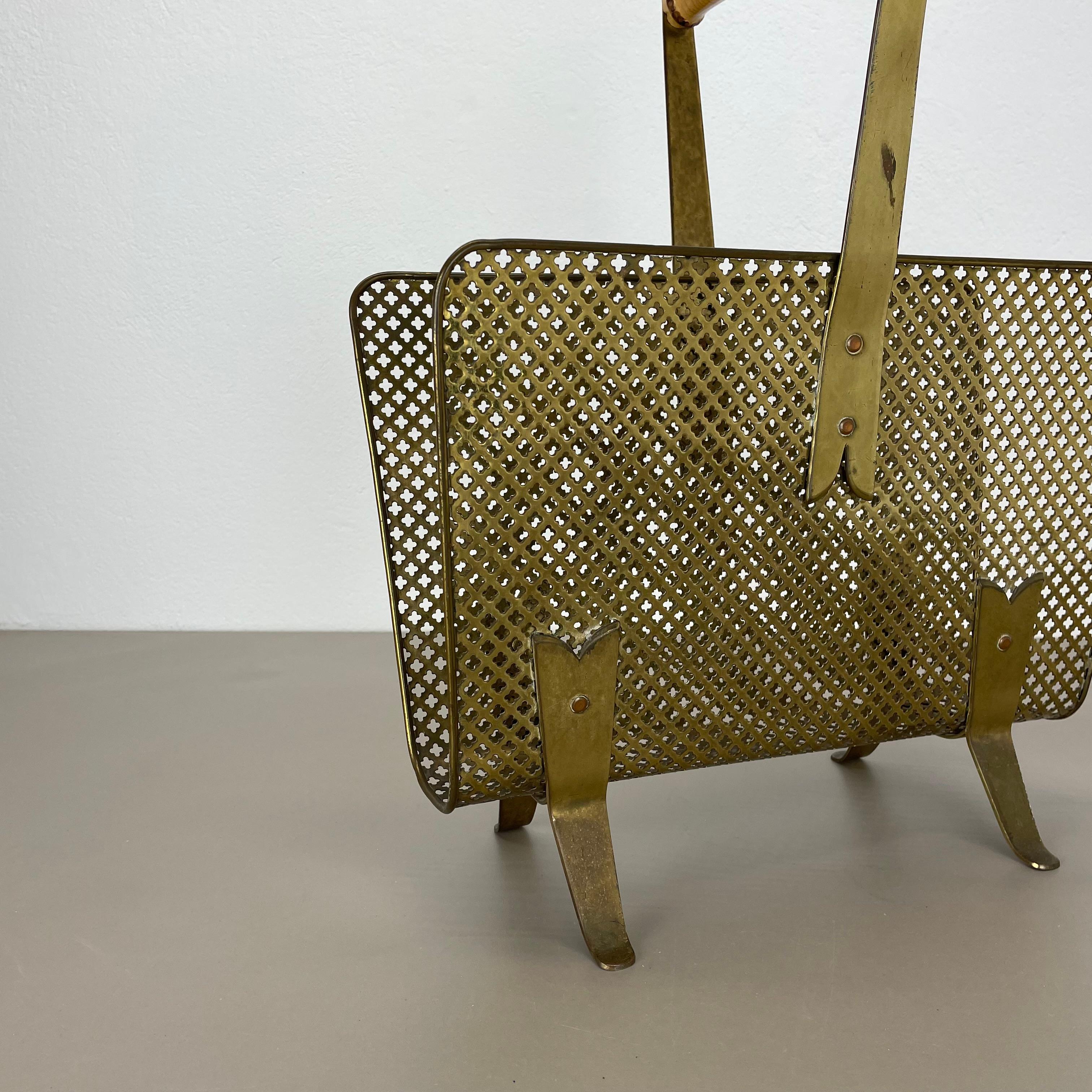 Mid-20th Century unique Mategot Aubock Style brass and bamboo Magazine Holder, Austria 1950s For Sale