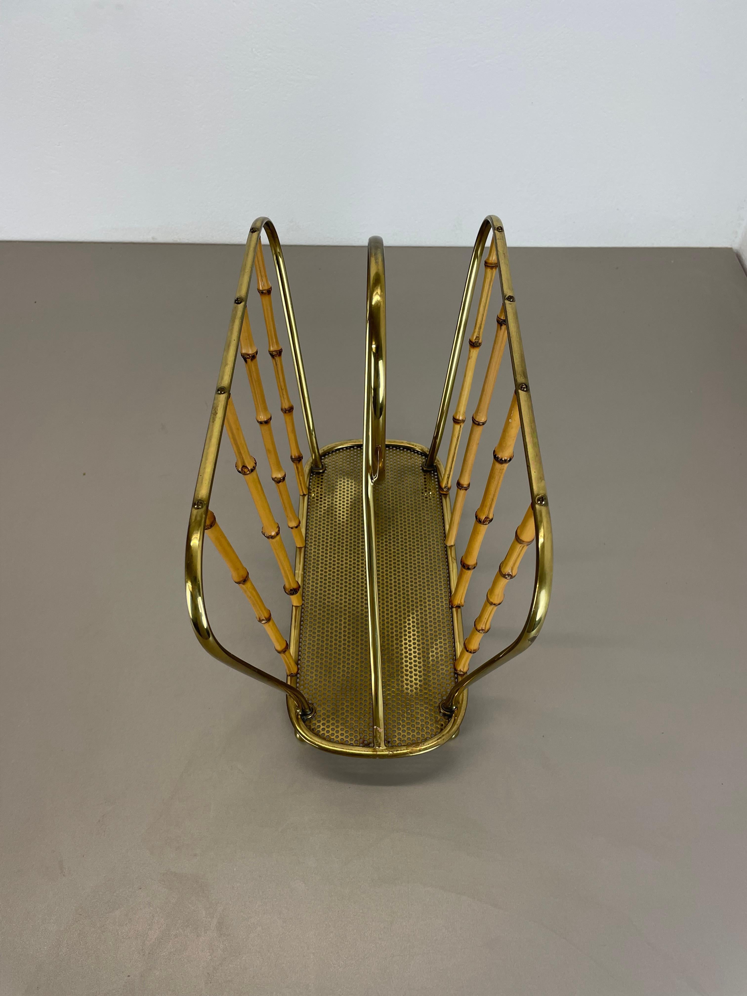 Metal unique Mategot Aubock Style brass and bamboo Magazine Holder, Austria 1950s For Sale