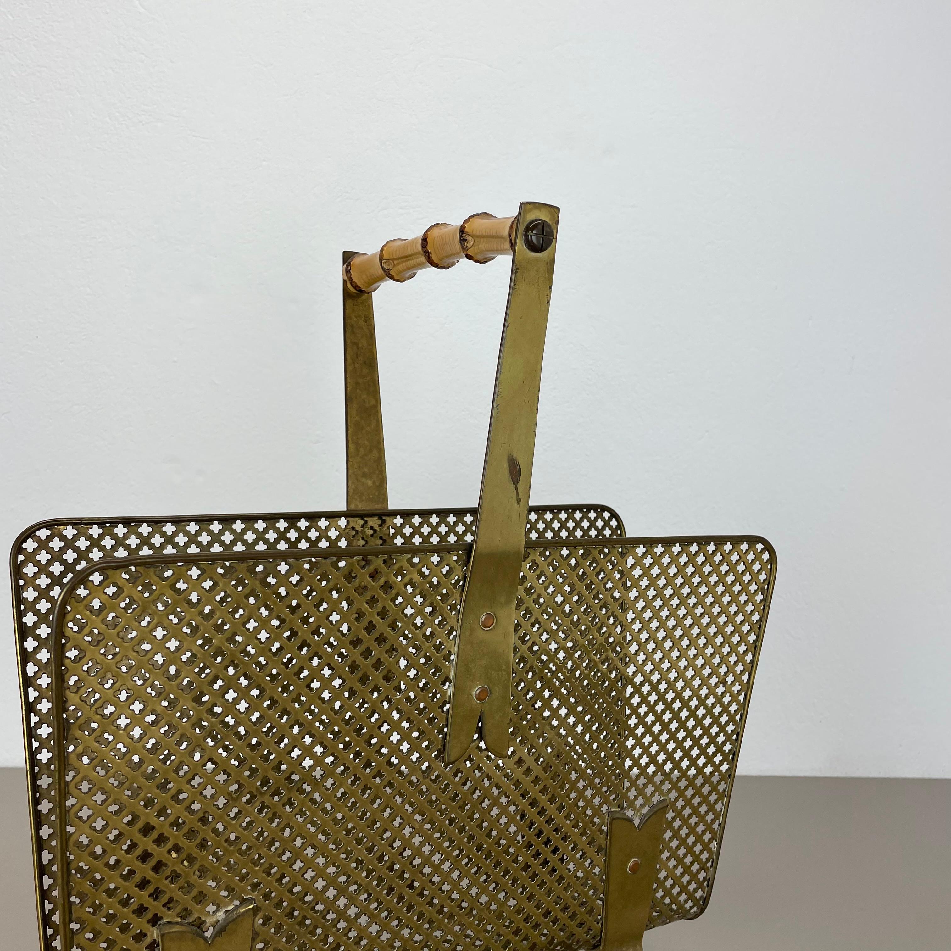 Porte-revues unique Mategot style Aubock en laiton et bambou, Autriche 1950s en vente 1