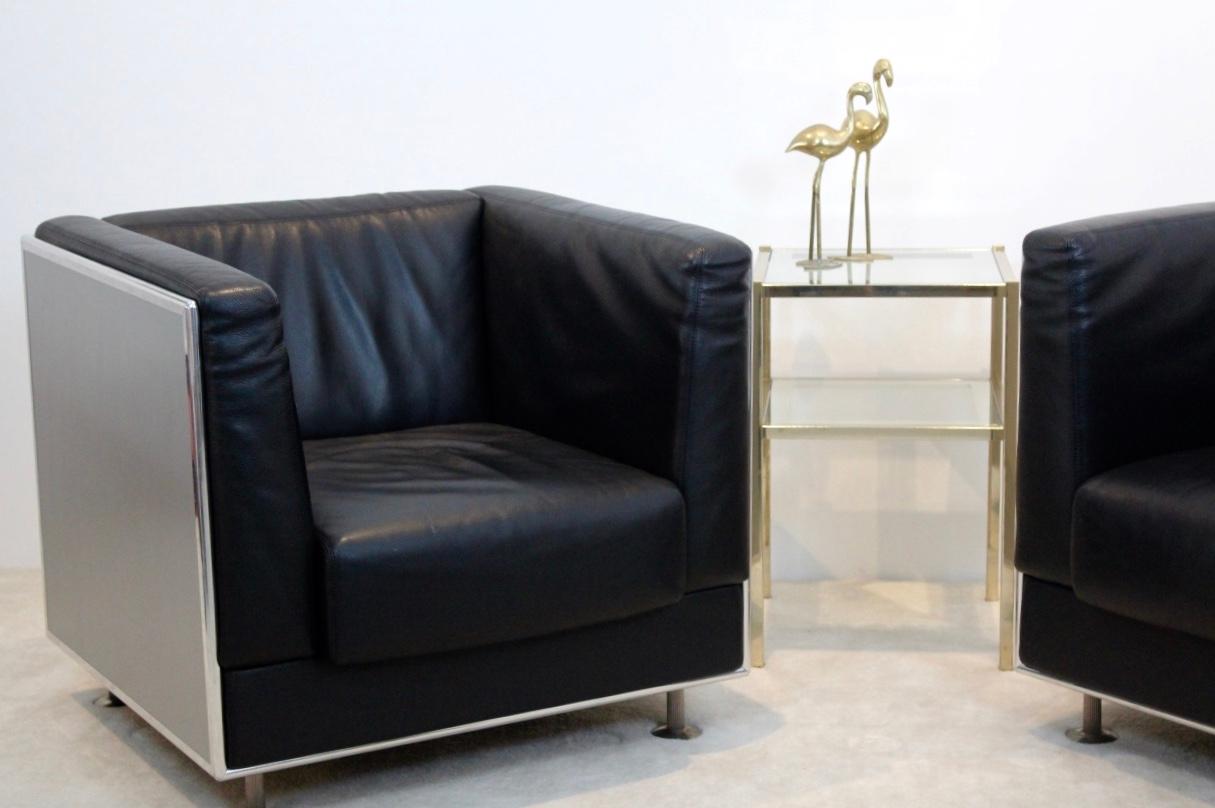 Einzigartige Matteo Grassi-Sessel aus weichem Leder in Aluminiumschale, entworfen von Kuni im Angebot 4