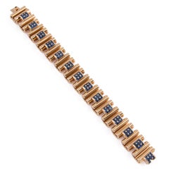 Unique Mauboussin 18 Karat Yellow Gold and Blue Sapphire Tank Bracelet
